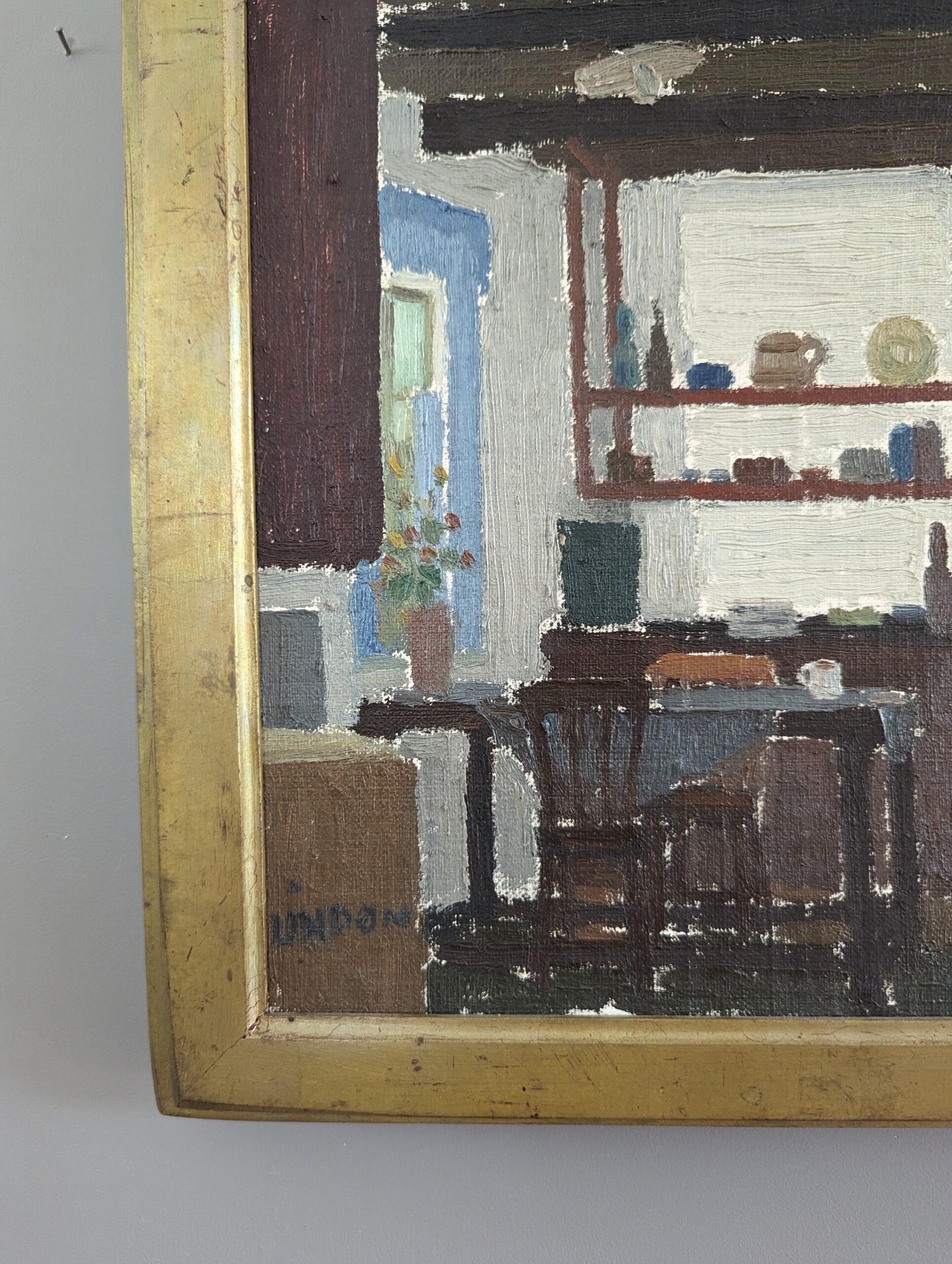 Vintage Mid-Century Interior Oil Painting - To the Kitchen 7