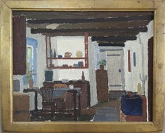 Vintage Mid-Century Interior Oil Painting - To the Kitchen