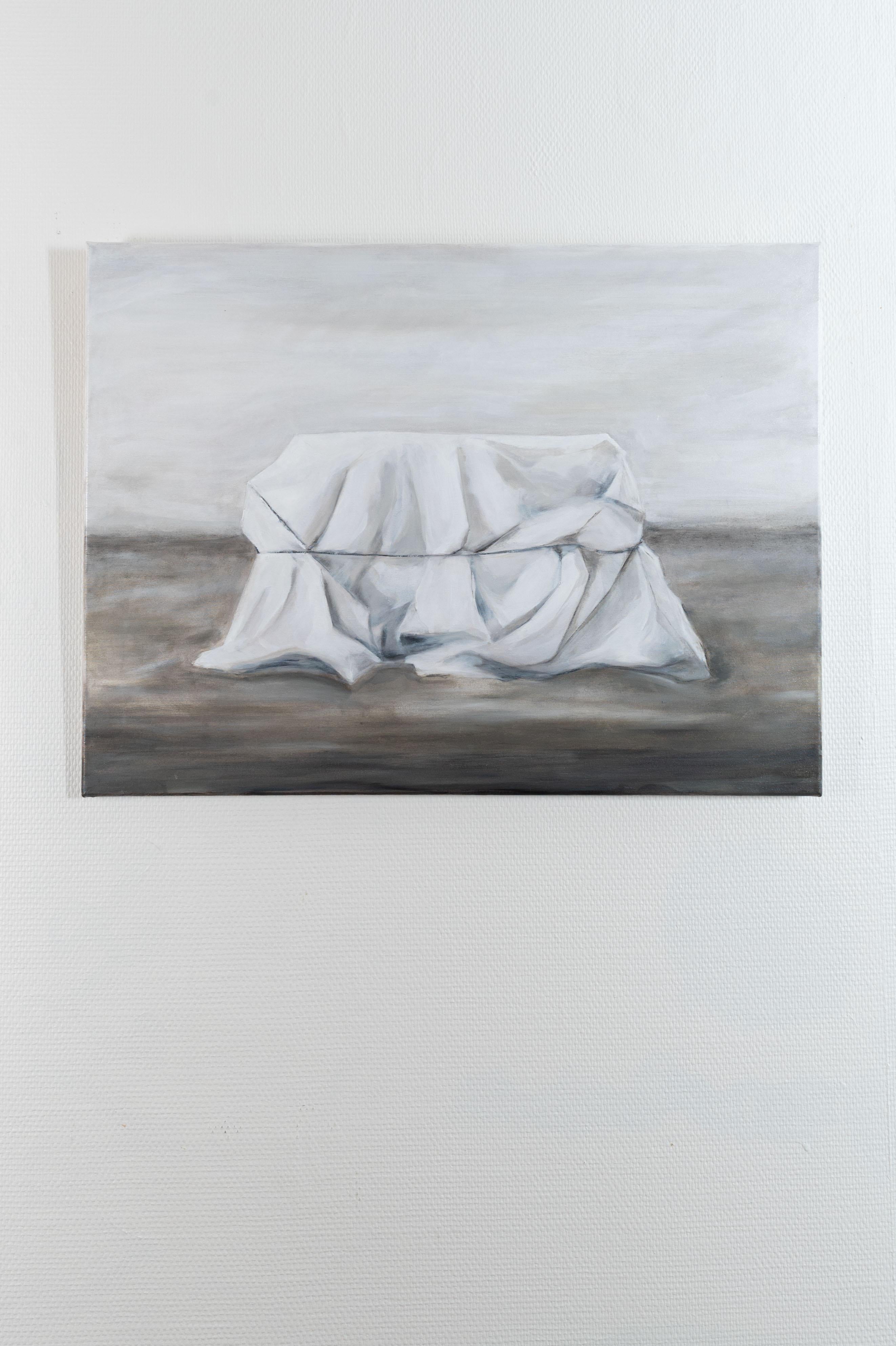 Peinture à l'huile sur toile d'un rocher enveloppé, appelée 