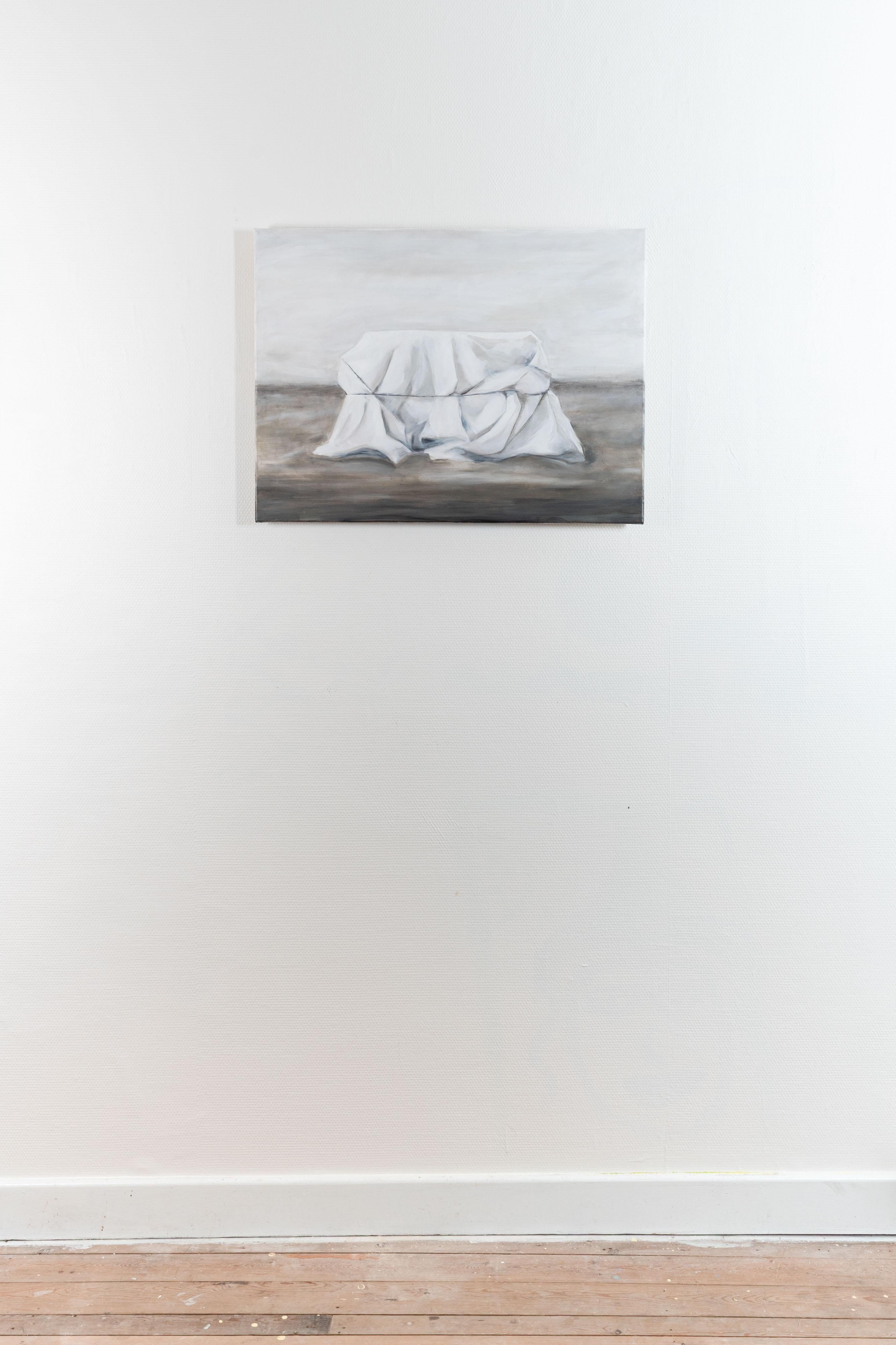 Peinture à l'huile sur toile d'un rocher enveloppé, appelée 