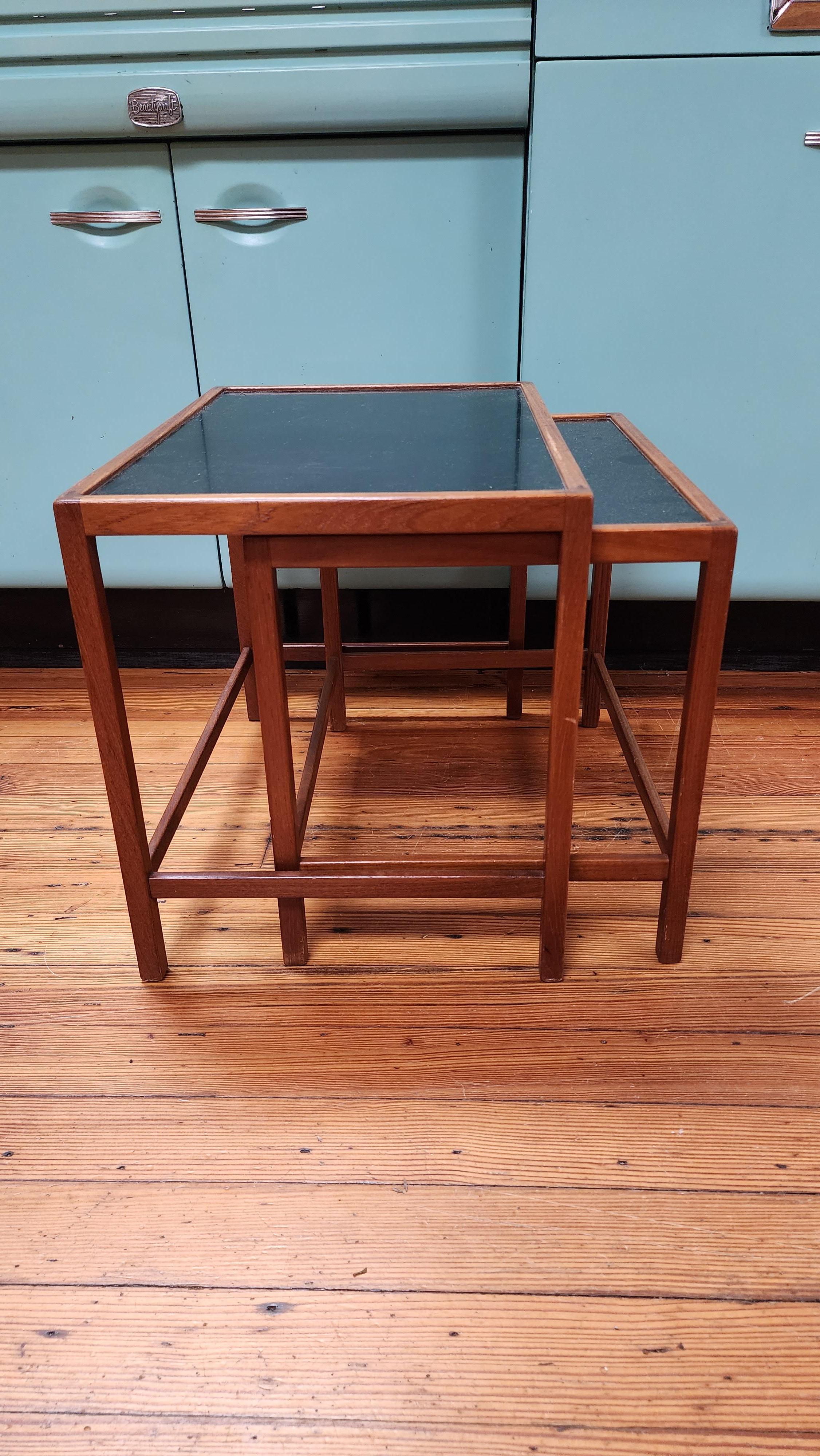 Mid-Century Modern Kurt Oestervig Danish Teak and Enamel Nesting Tables Set of 2 For Sale