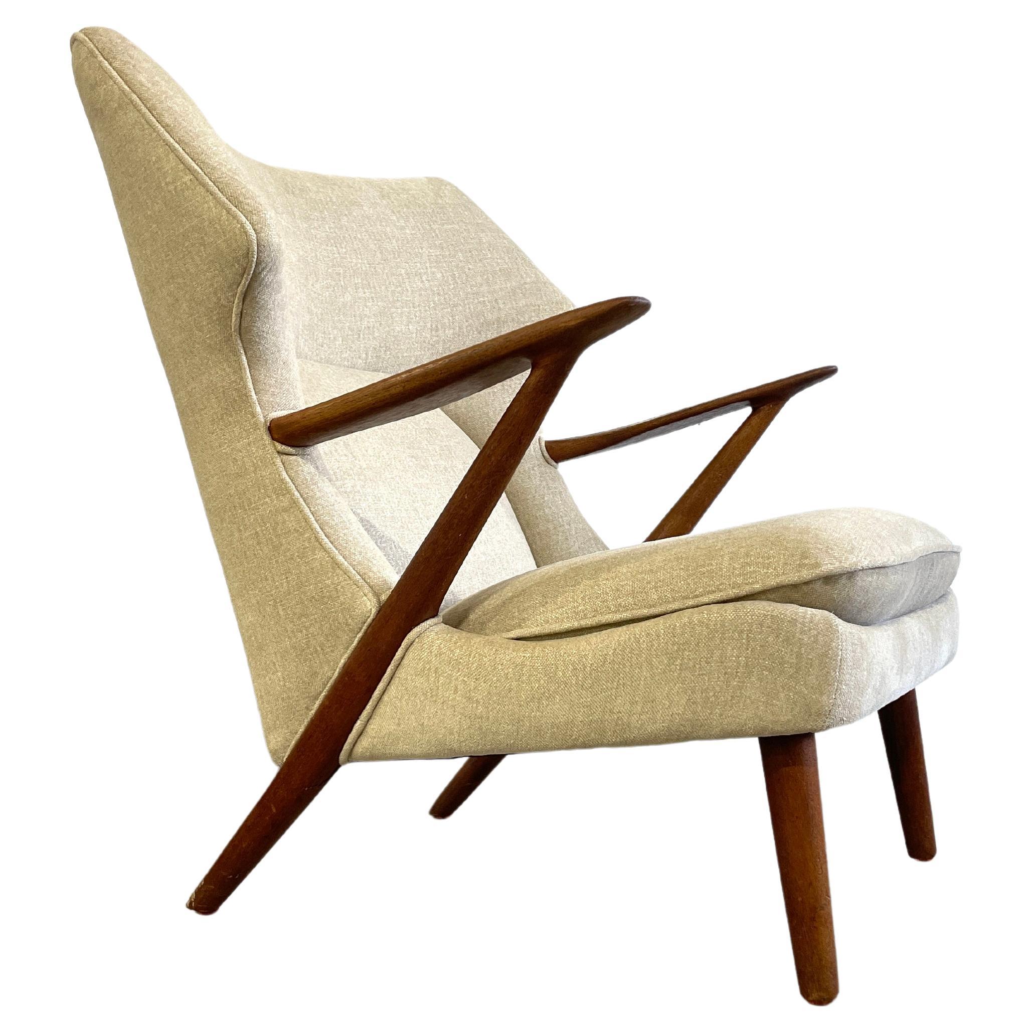 Kurt Olsen 221 for Slagelse Mobelvaerk Lounge Wingback Danish Modern Chair For Sale