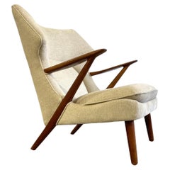 Kurt Olsen 221 for Slagelse Mobelvaerk Lounge Wingback Danish Modern Chair