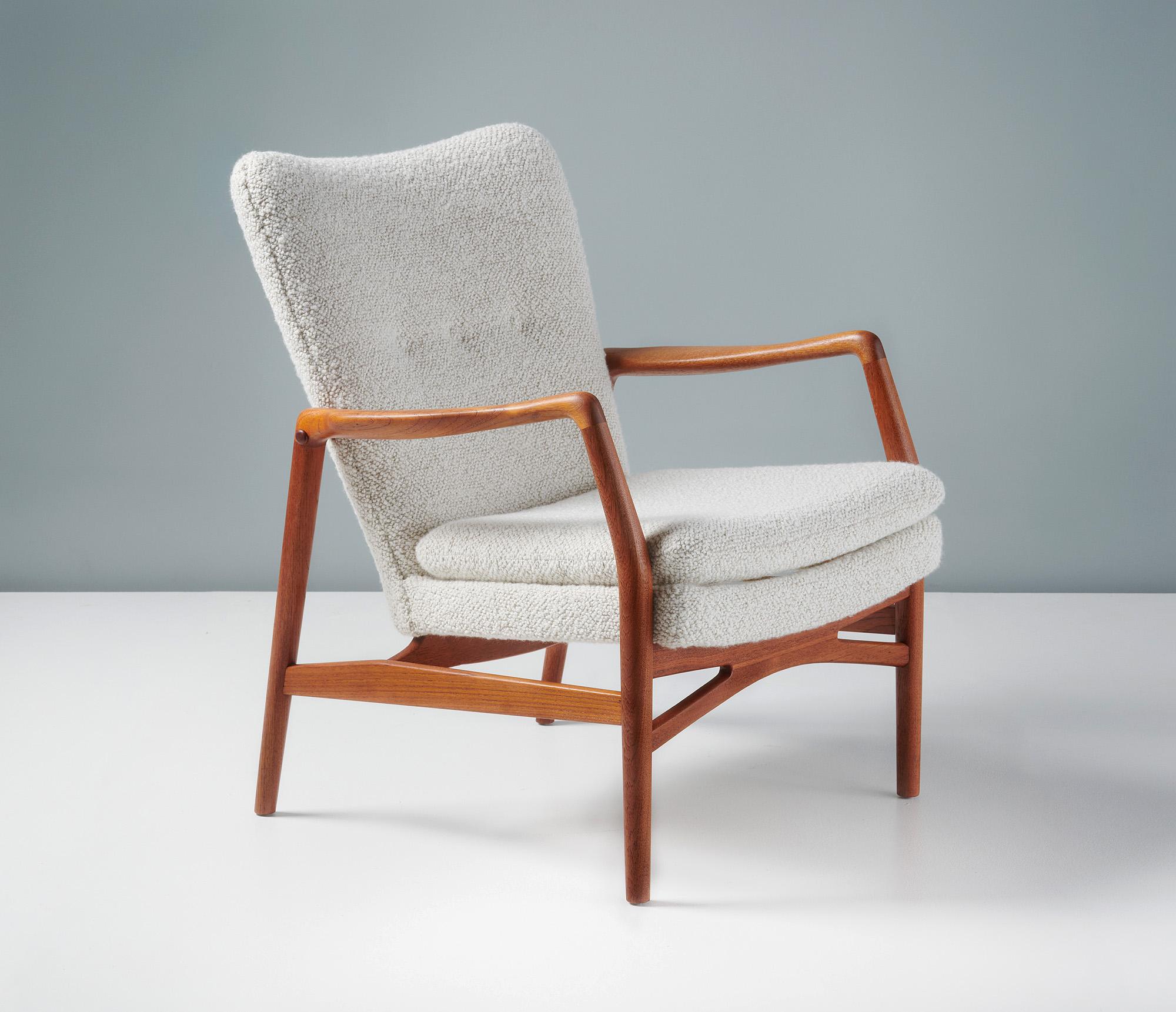 Mid-20th Century Kurt Olsen Boucle & Teak Lounge Chair, 1950s For Sale