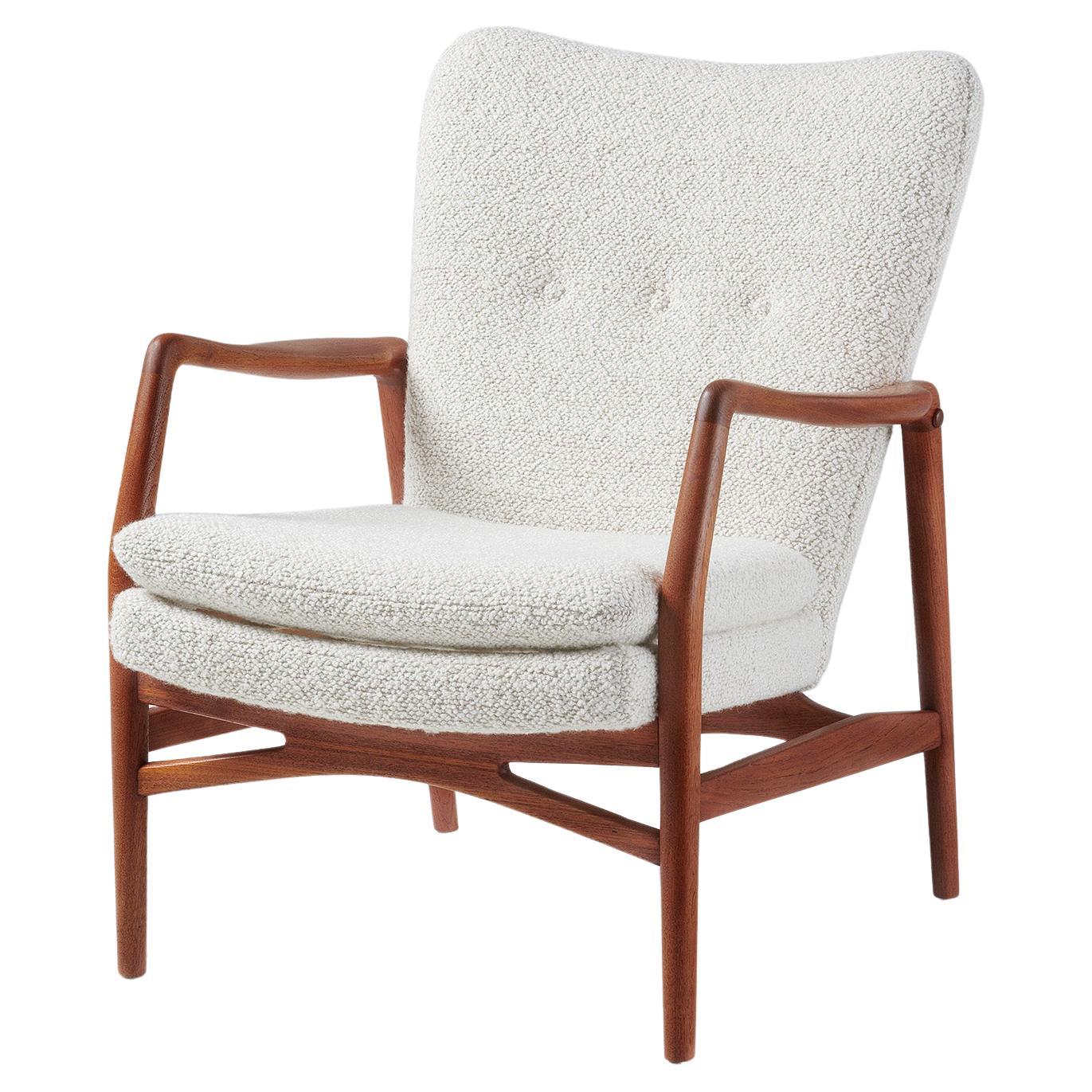 Kurt Olsen Boucle & Teak Lounge Chair, 1950s For Sale
