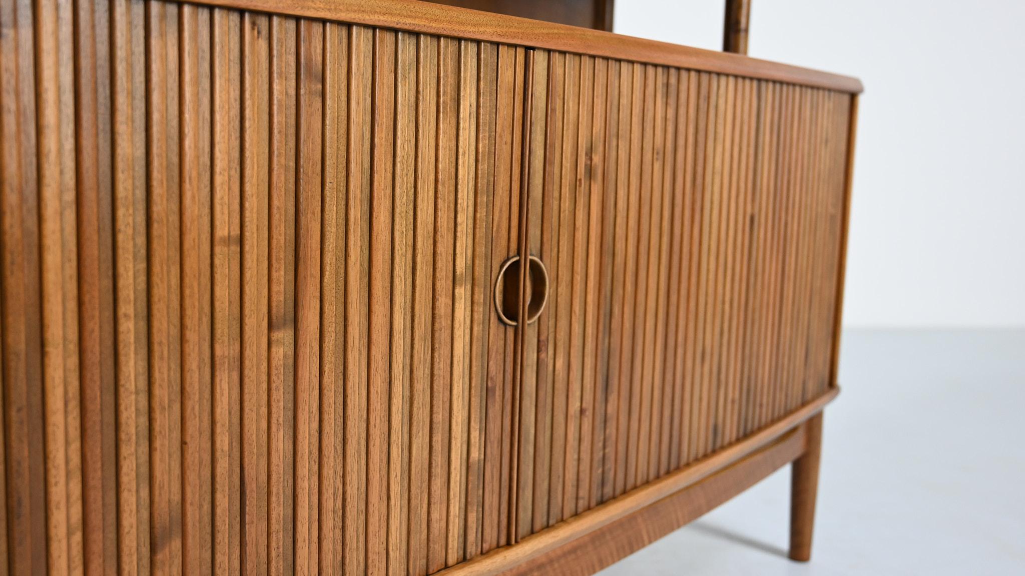 Kurt Olsen Cabinet Highboard for A. Andersen & Bohm Walnut Denmark Tambour Doors In Good Condition For Sale In Munster, NRW