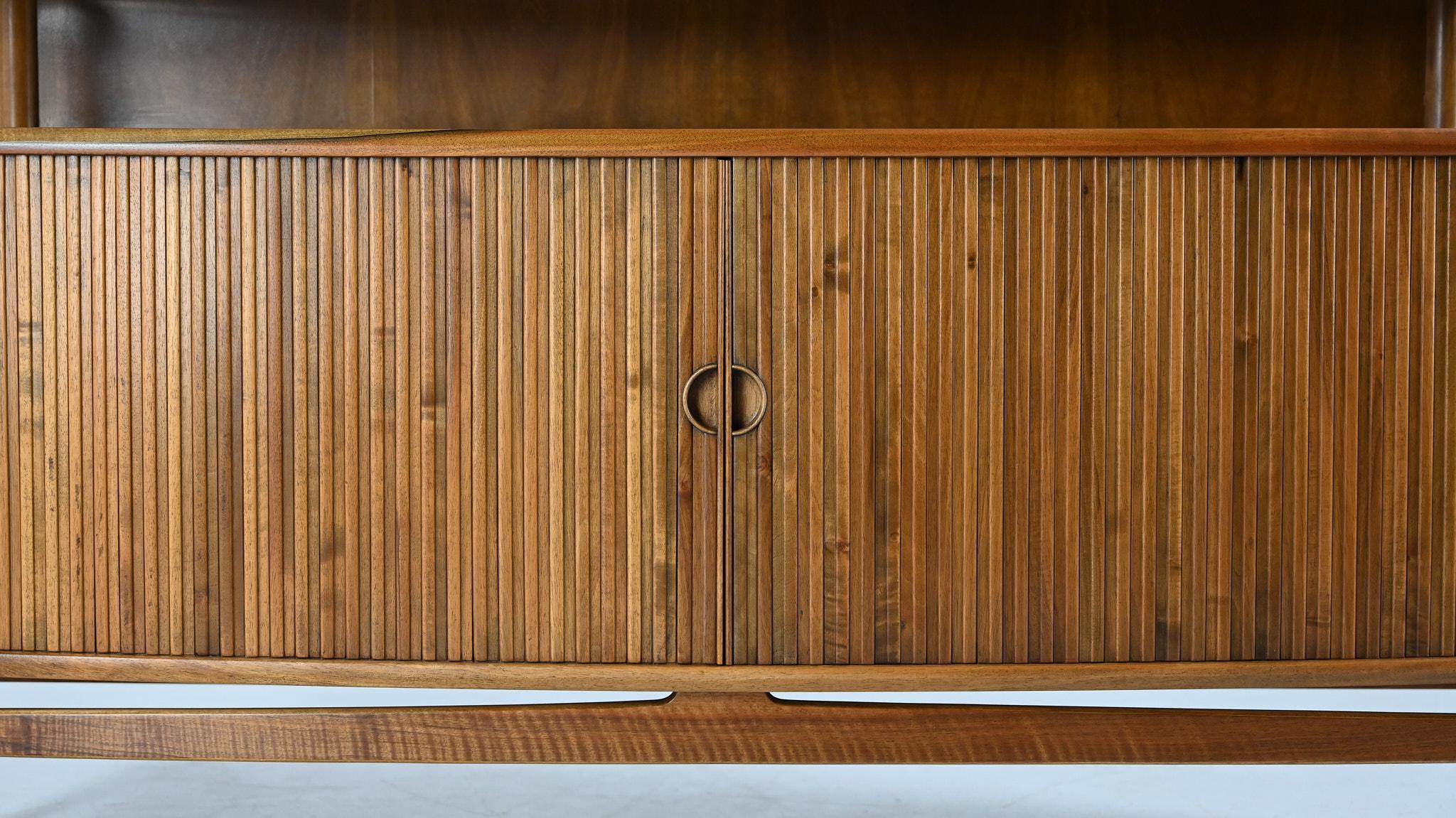 Mid-20th Century Kurt Olsen Cabinet Highboard for A. Andersen & Bohm Walnut Denmark Tambour Doors For Sale