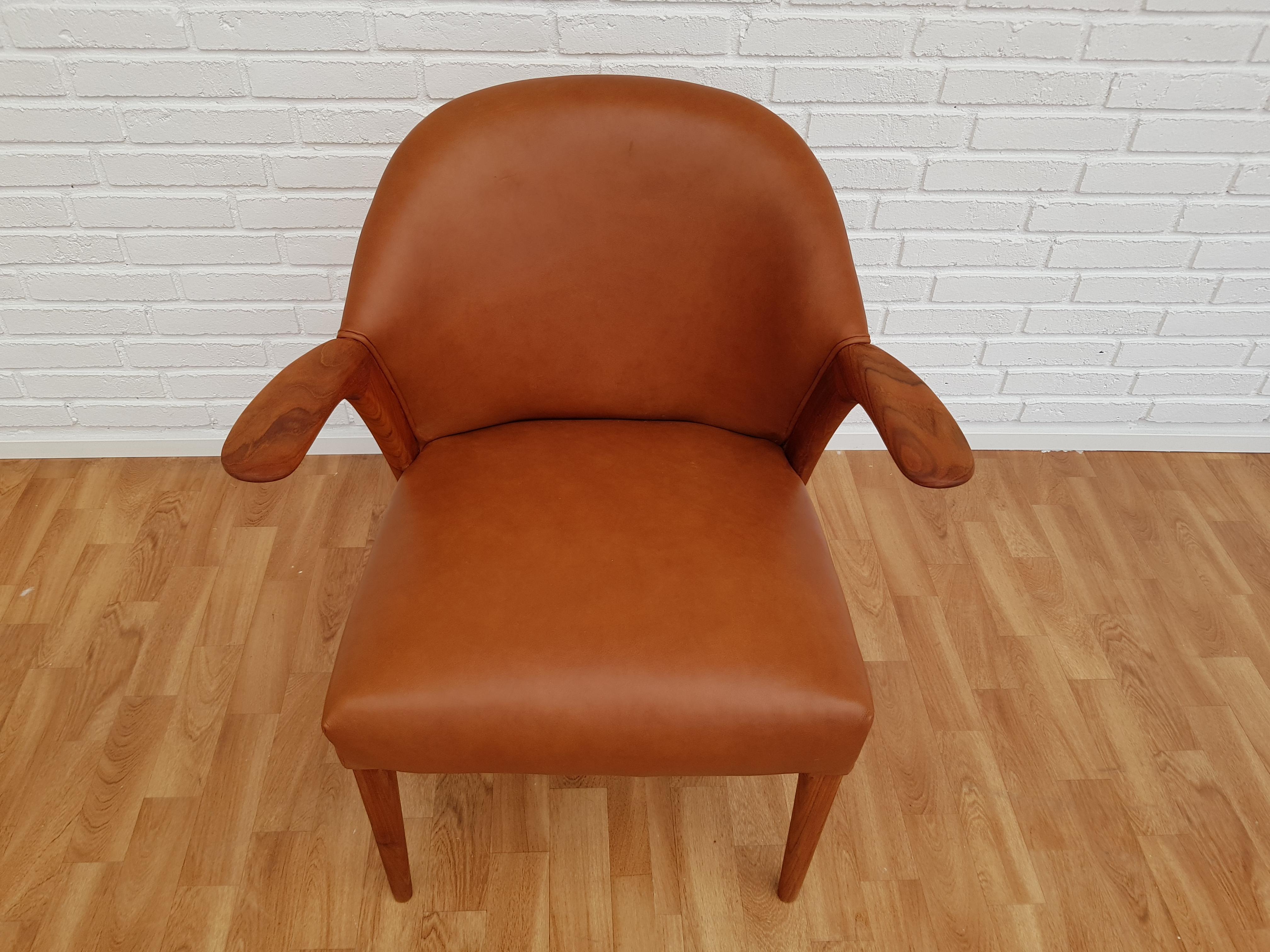 Danish Design by Kurt Olsen, Armchair 1960s, Leather, Completely Restored For Sale 2