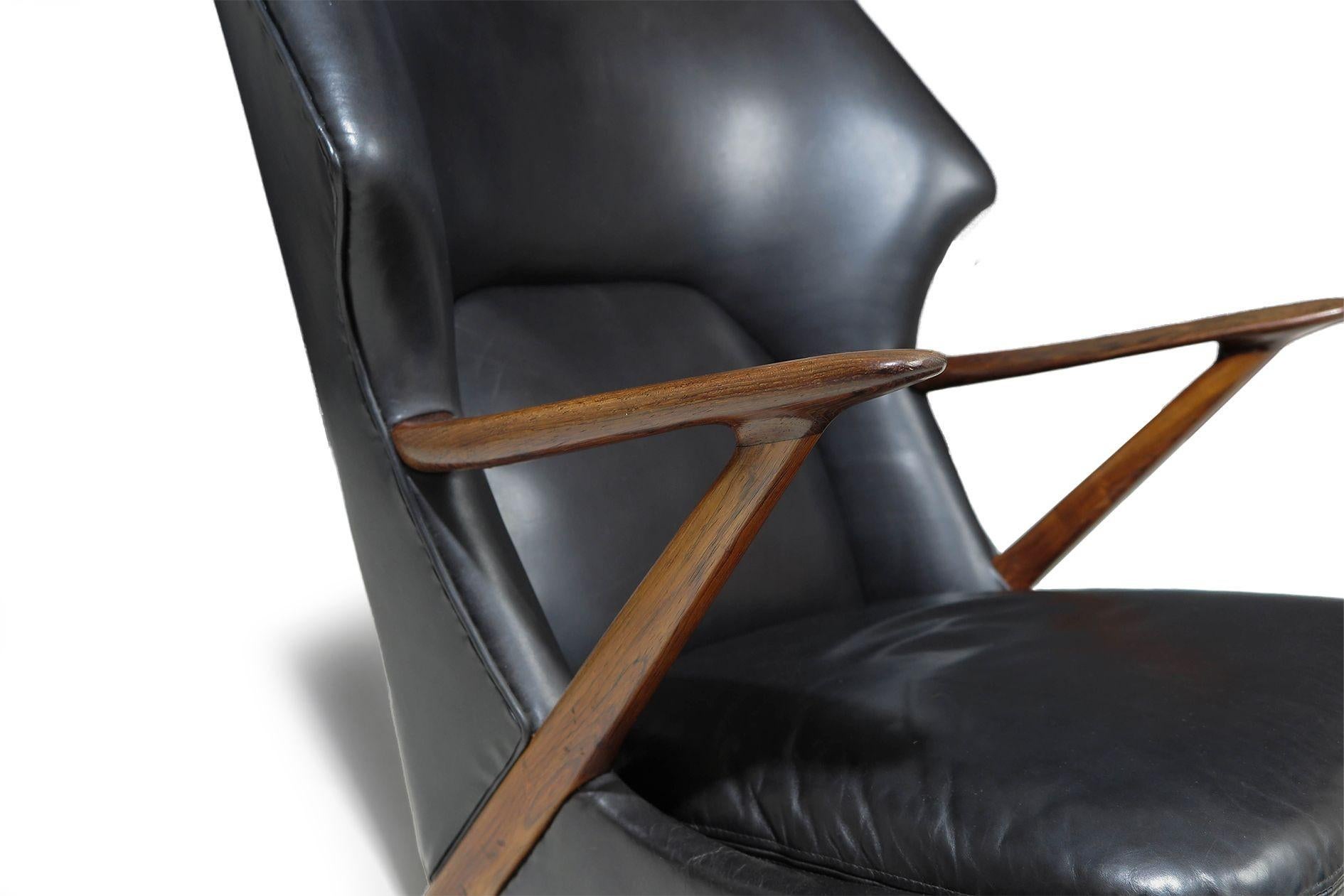 Kurt Olsen Danish Rosewood Black Leather Bear Chair In Excellent Condition In Oakland, CA