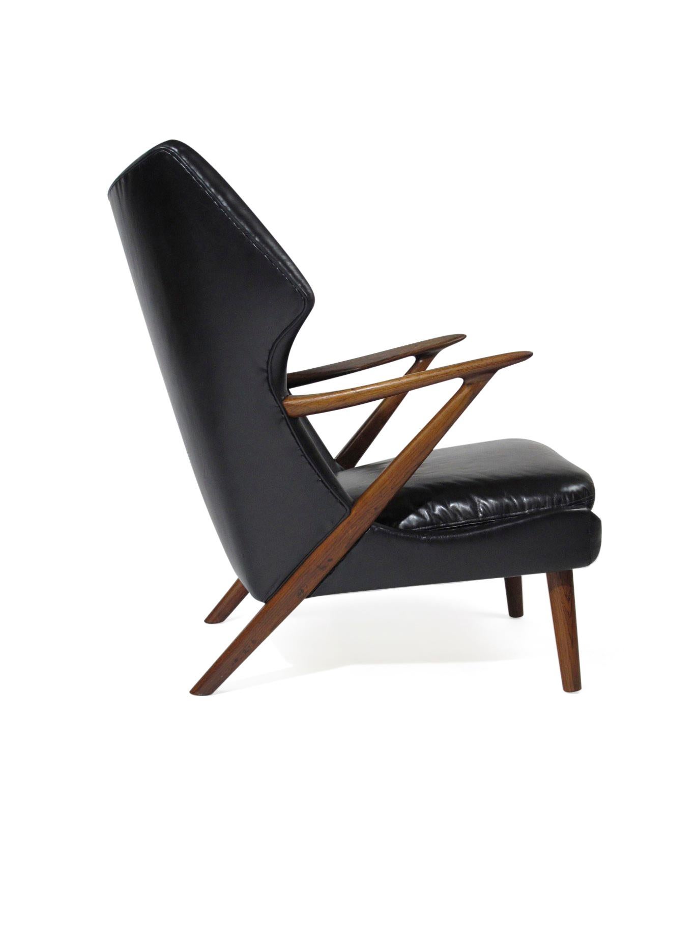 Kurt Olsen Danish Rosewood Black Leather Bear Chair For Sale 1
