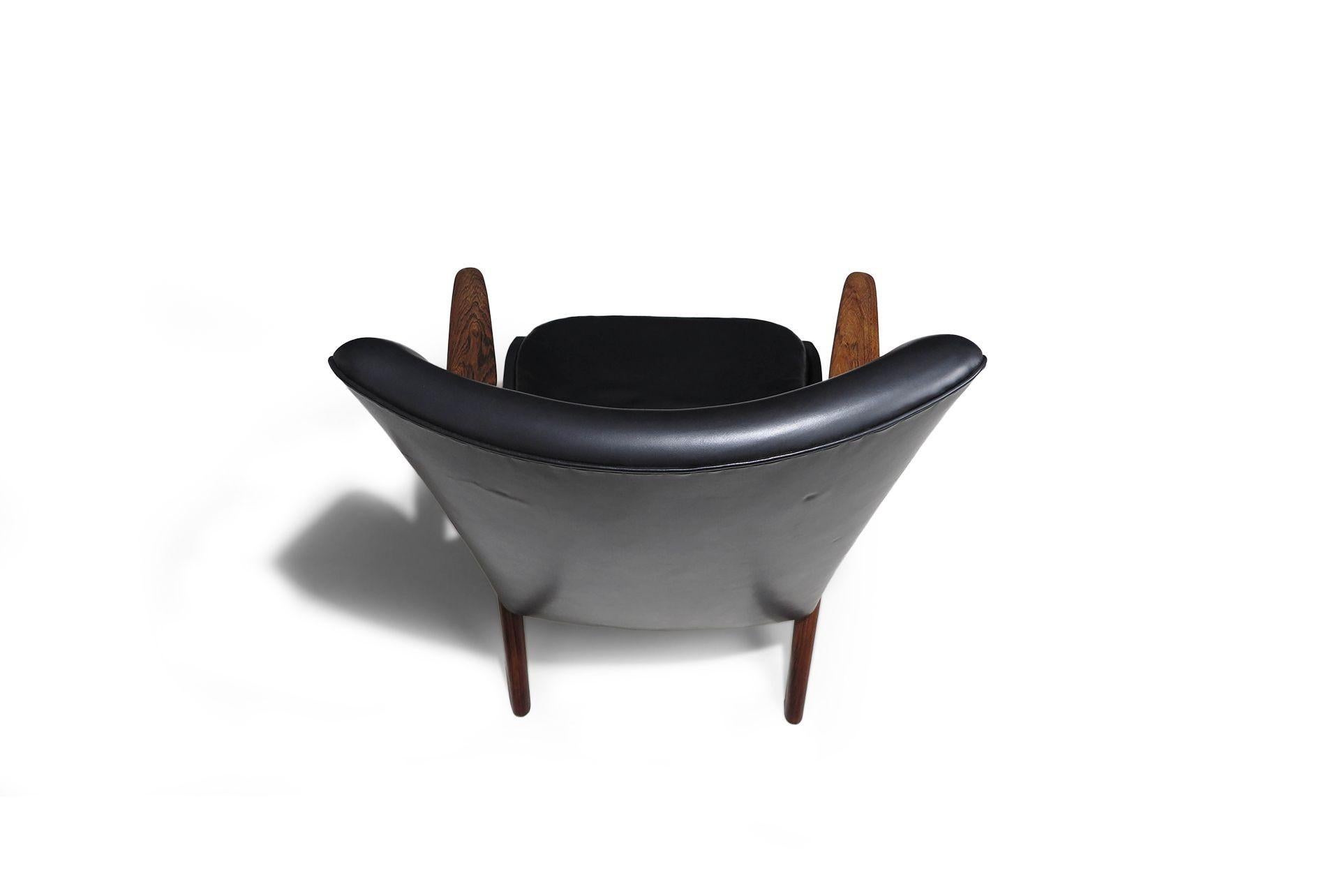 Kurt Olsen Danish Rosewood Black Leather Bear Chair 3