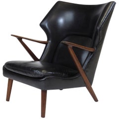 Vintage Kurt Olsen Danish Rosewood Black Leather Bear Chair