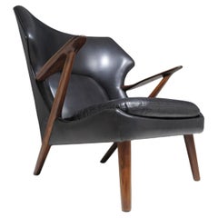 Kurt Olsen Danish Rosewood Black Leather Bear Chair
