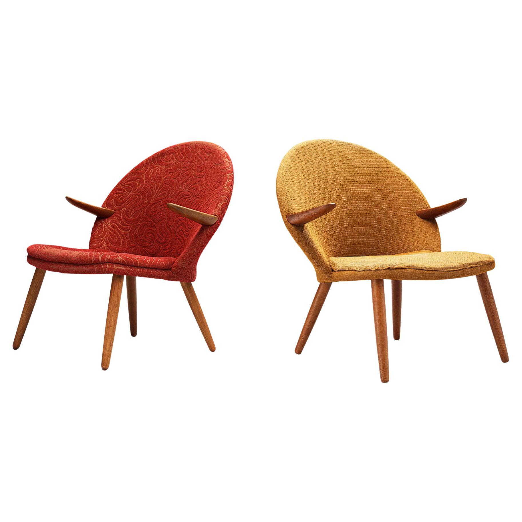 Svend Aage Eriksen, easy chairs model ‘penguin’, teak, fabric, Denmark, circa. 1960

Stunning Danish lounge chairs designed by Svend Aage Eriksen. The chair has a sculptural quality and light feeling. This is especially created by the floating