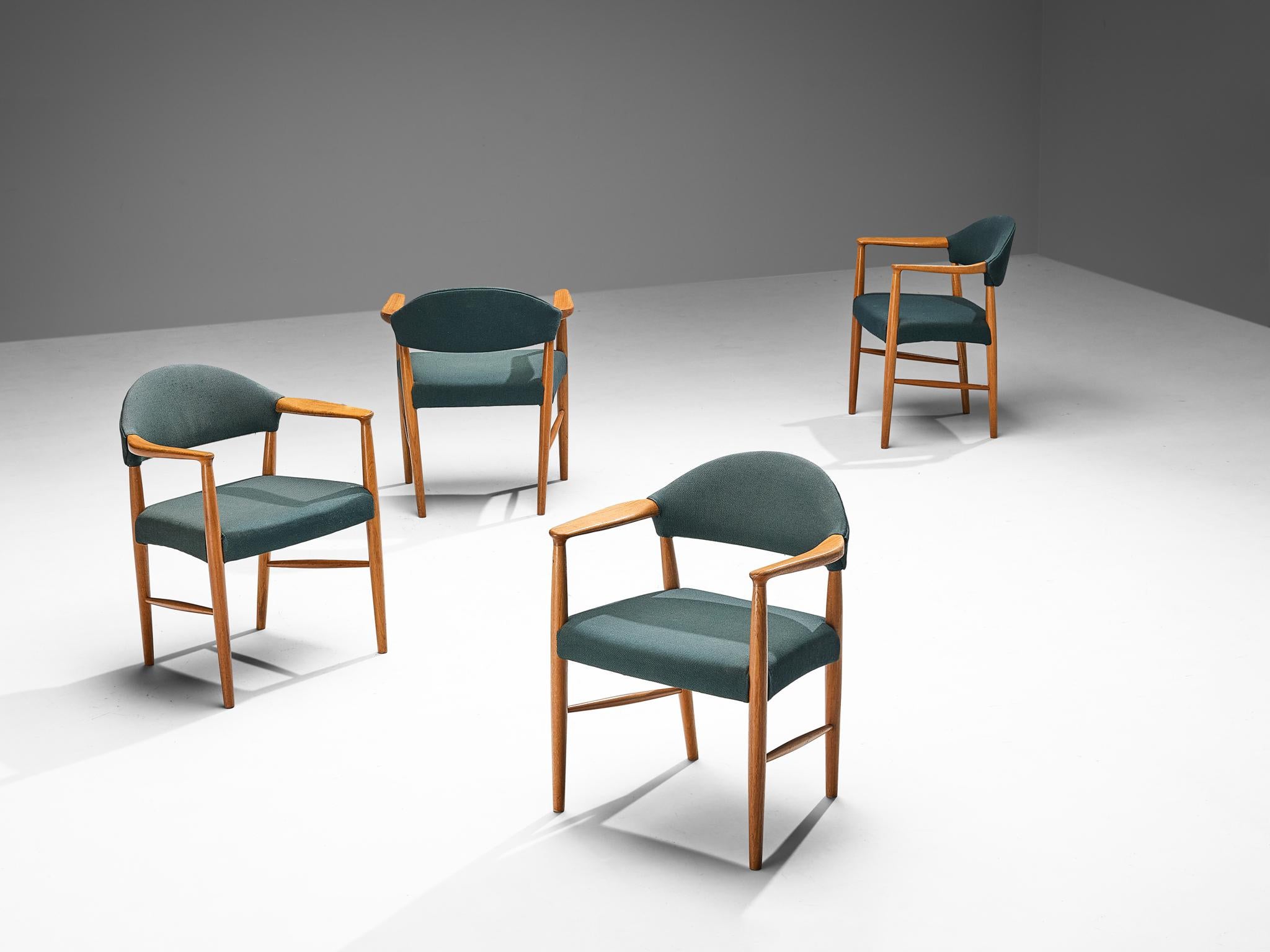 Tissu Kurt Olsen for Slagelse Møbelfabrik Ensemble de quatre fauteuils en teck  en vente