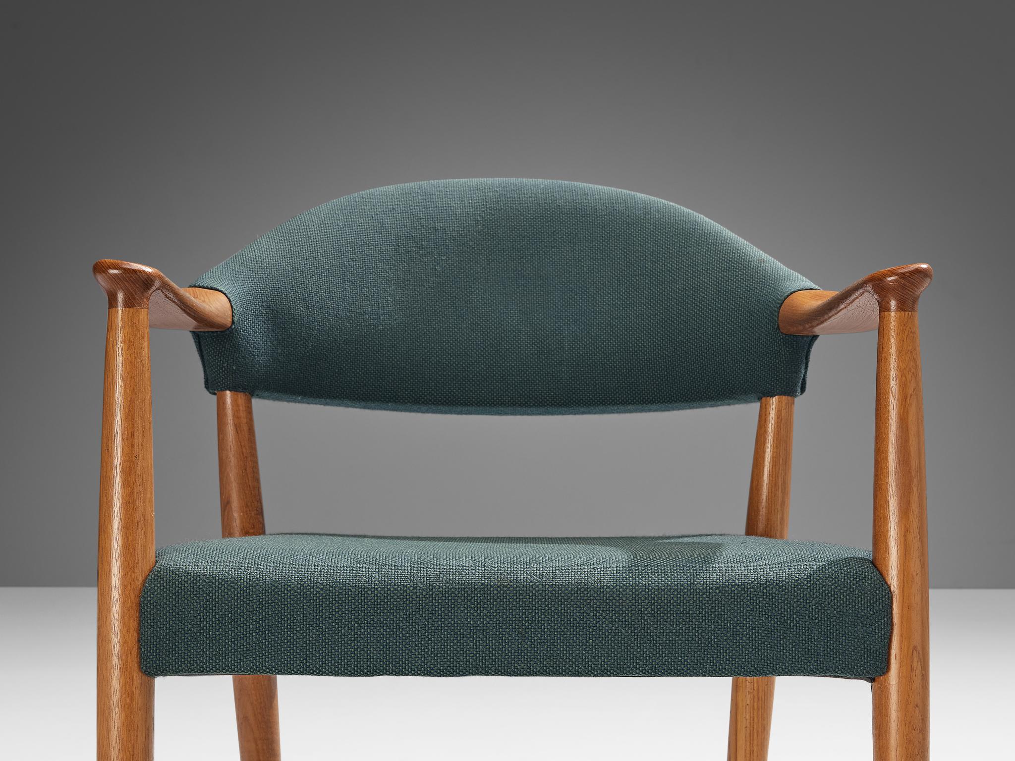 Scandinavian Modern Kurt Olsen for Slagelse Mobelvaerk Armchair in Teak and Green Upholstery For Sale