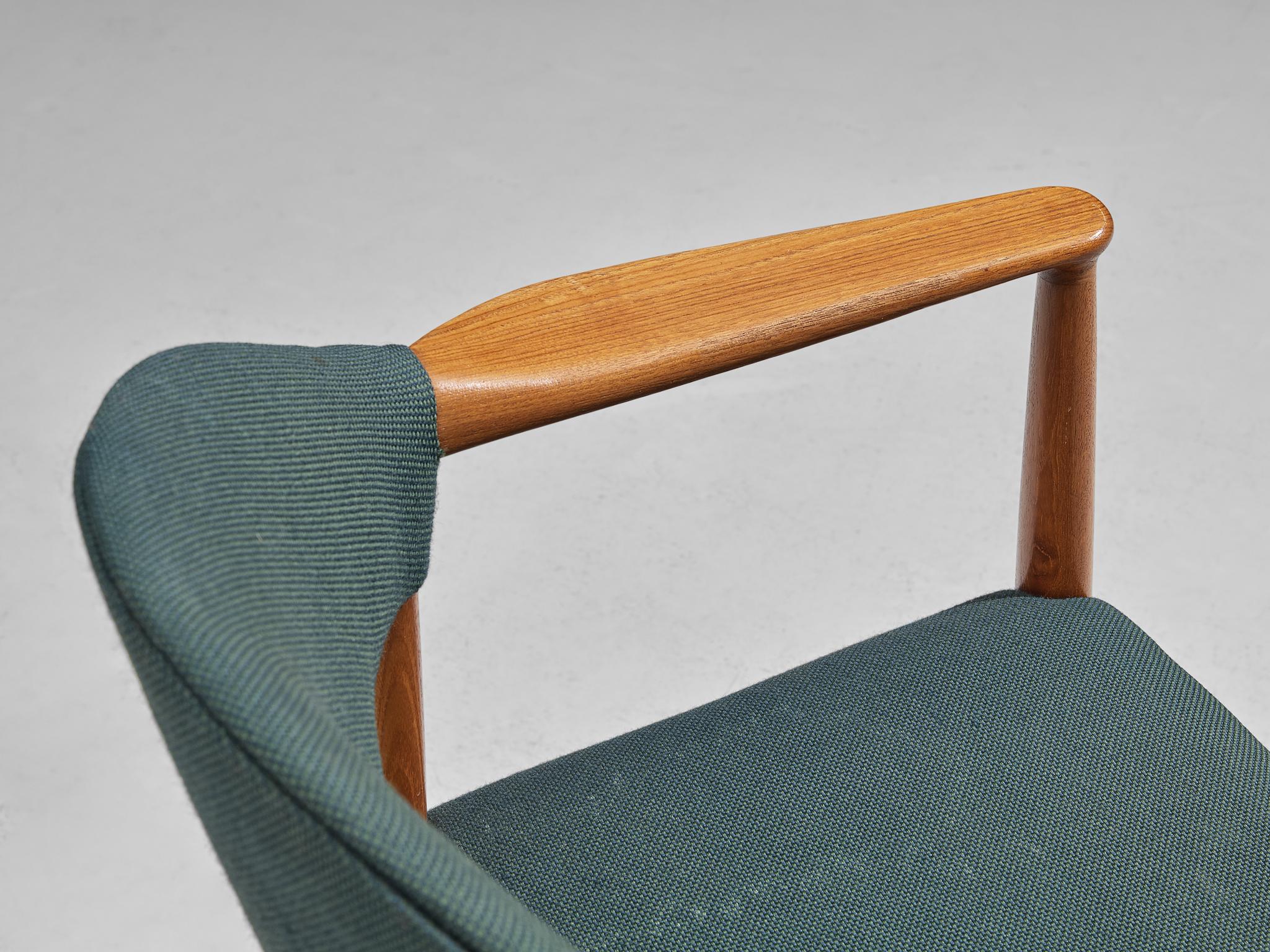Fabric Kurt Olsen for Slagelse Mobelvaerk Armchair in Teak and Green Upholstery For Sale