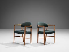 Kurt Olsen for Slagelse Mobelvaerk Armchairs in Teak and Green Upholstery