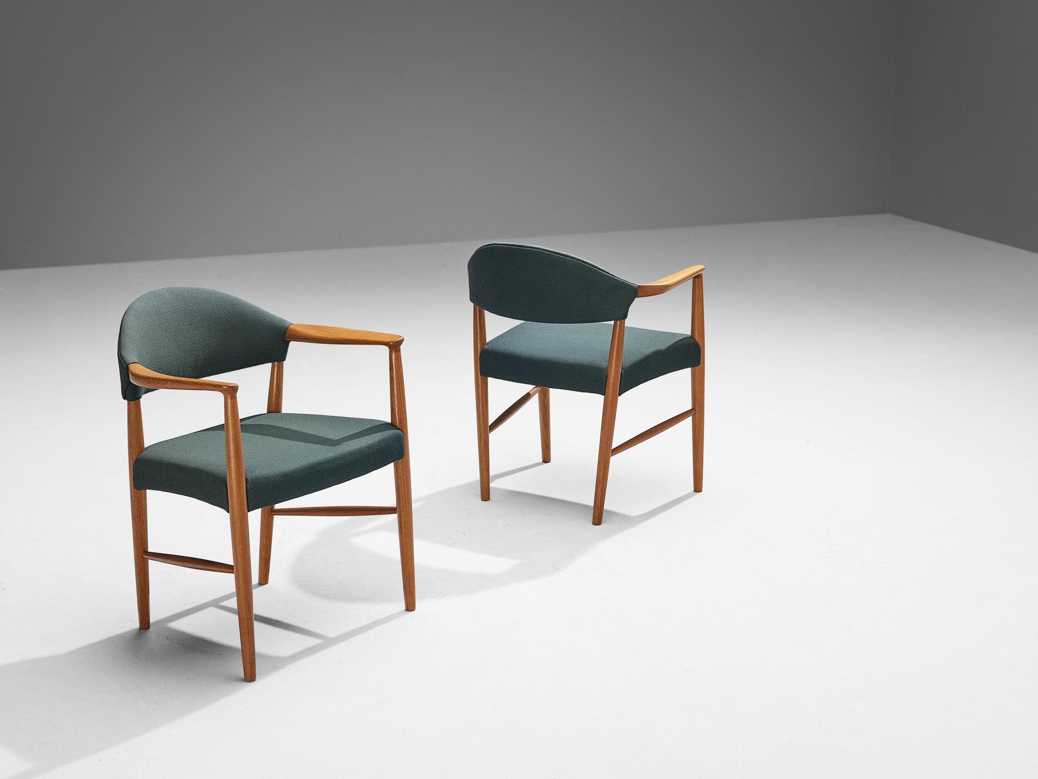 Mid-20th Century Kurt Olsen for Slagelse Mobelvaerk Armchairs in Teak and Green Upholstery  For Sale