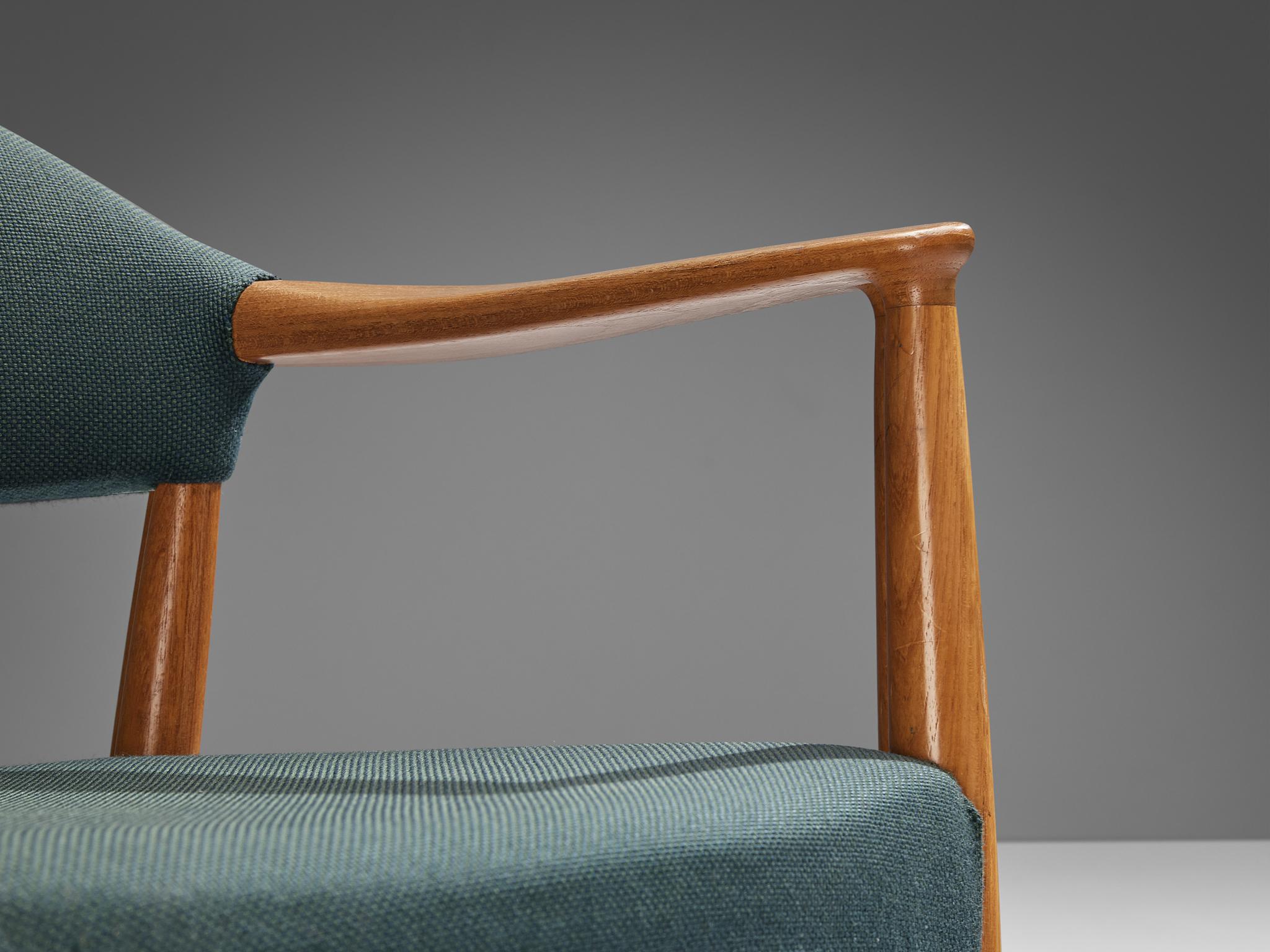 Fabric Kurt Olsen for Slagelse Mobelvaerk Armchairs in Teak and Green Upholstery  For Sale