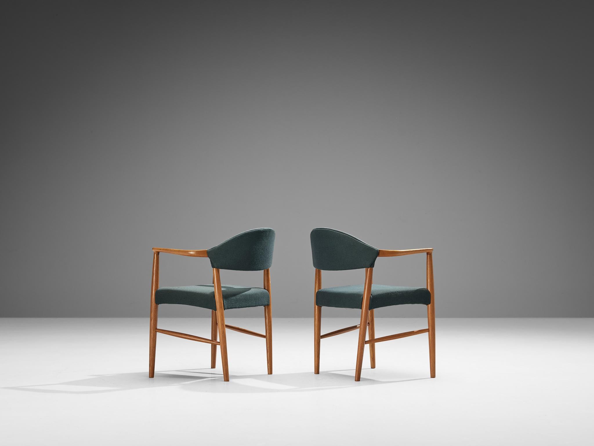 Kurt Olsen for Slagelse Mobelvaerk Armchairs in Teak and Green Upholstery  For Sale 2