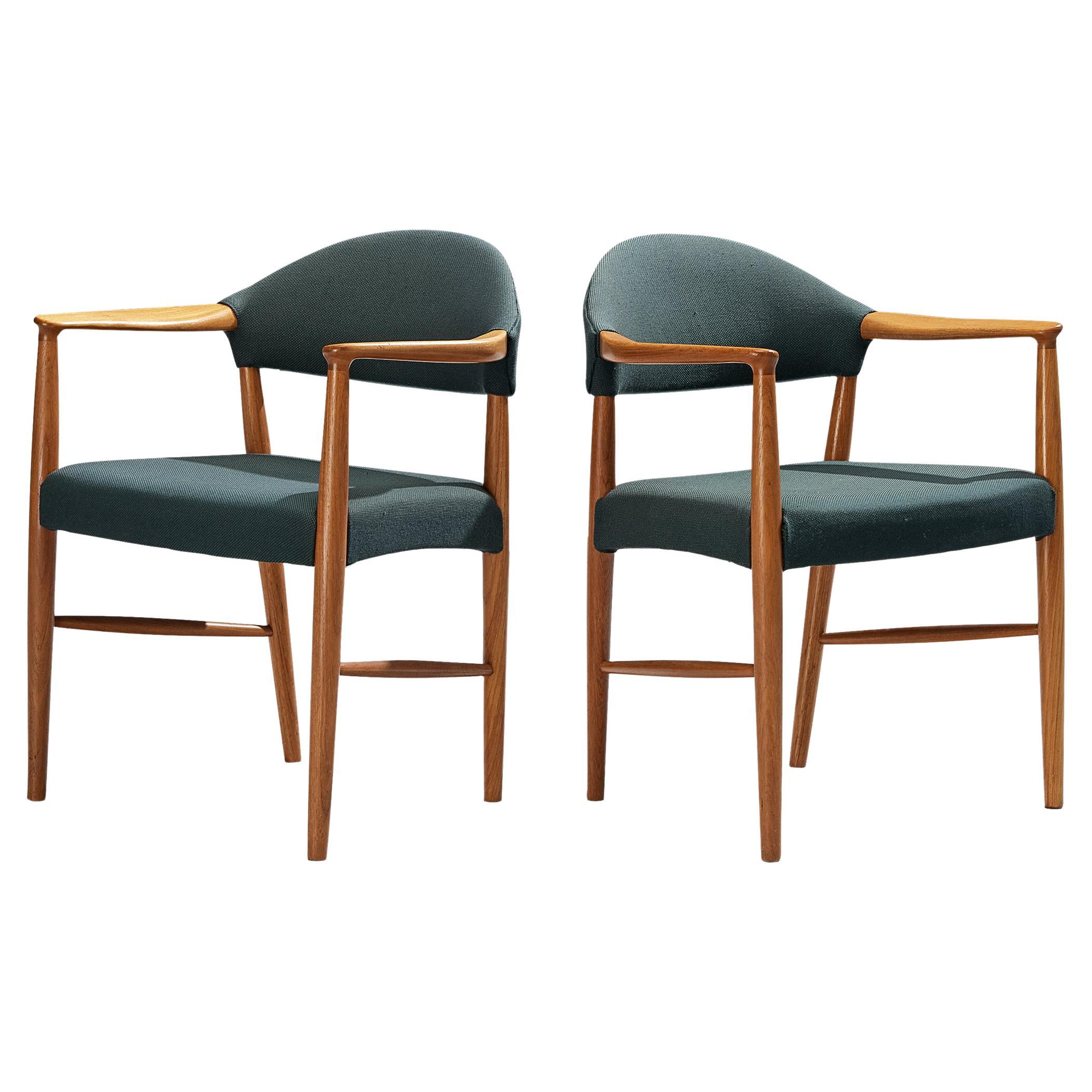 Kurt Olsen for Slagelse Mobelvaerk Armchairs in Teak and Green Upholstery 