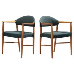 Kurt Olsen pour Slagelse Mobelvaerk - Fauteuils en teck et tissu vert