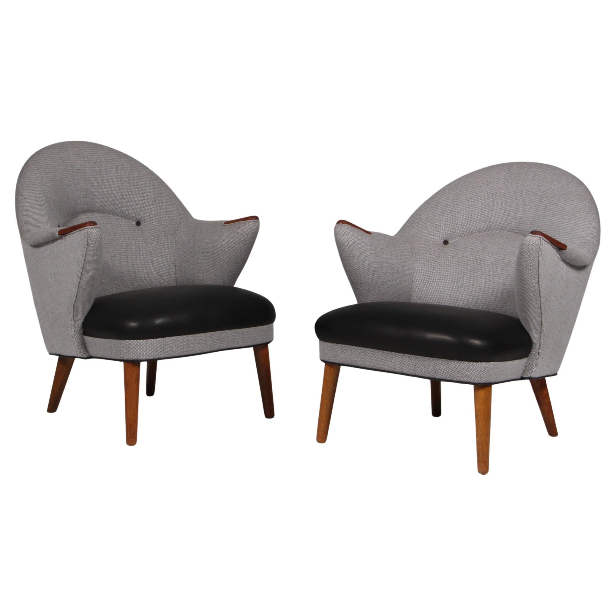 Kurt Olsen lounge chairs in rewool and leather. Denmark 1960's For Sale
