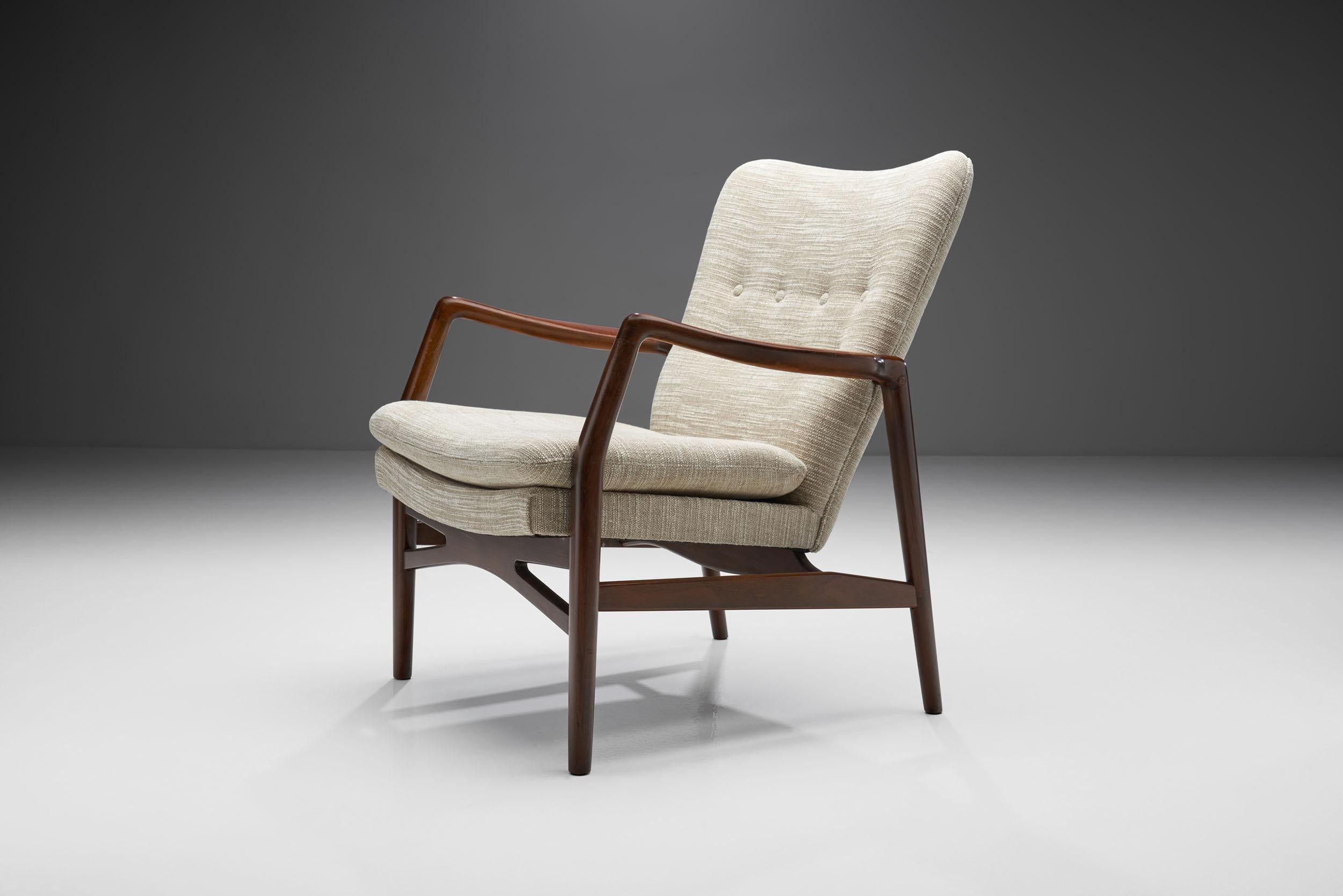 Fabric Kurt Olsen “Model 215” Easy Chairs for Slagelse Møbelværk, Denmark, 1950s
