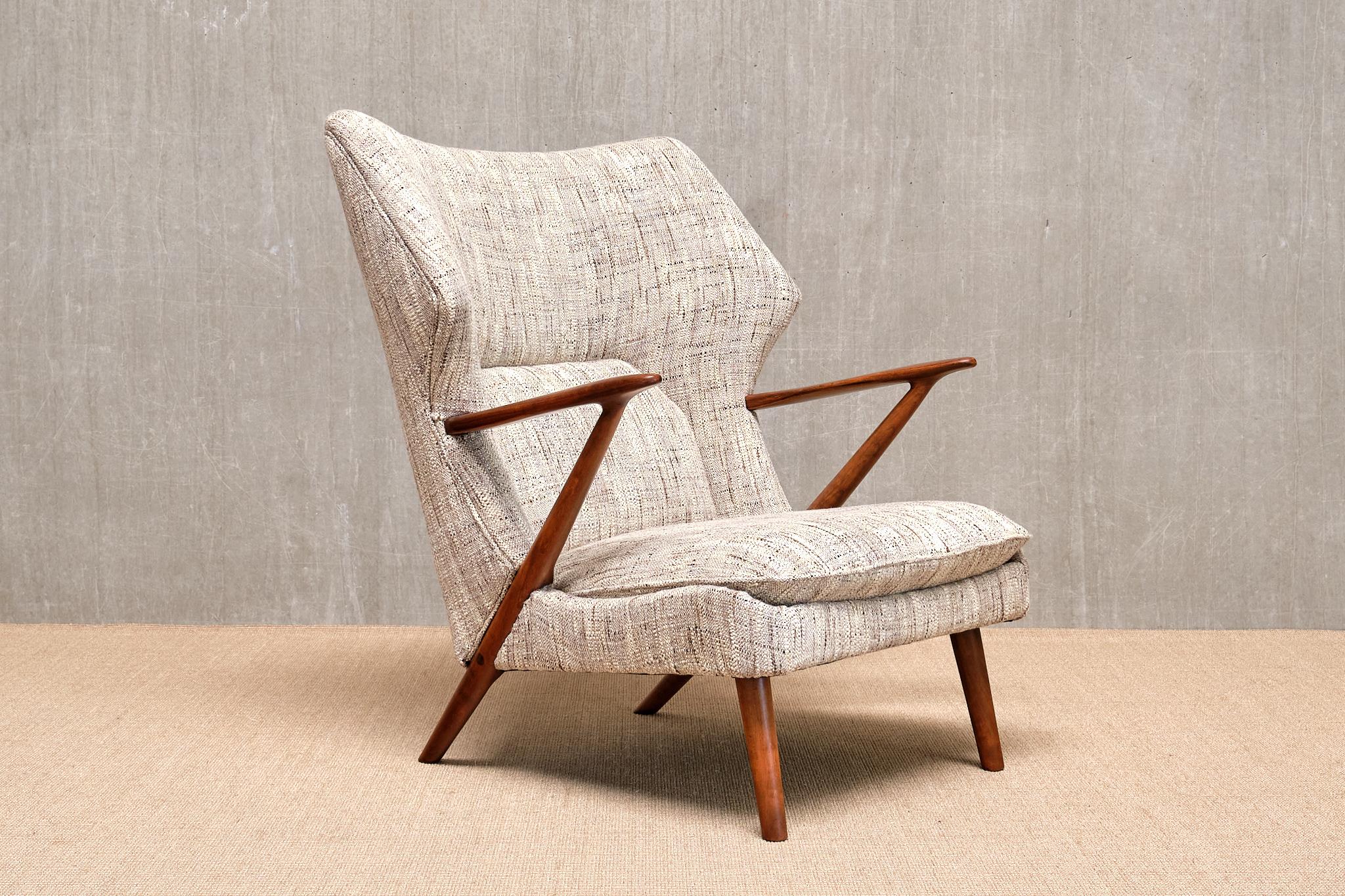 Kurt Olsen Modell 221 Sessel in Élitis Tweed Stoff, Slagelse Møbelfabrik, 1955 (Dänisch) im Angebot