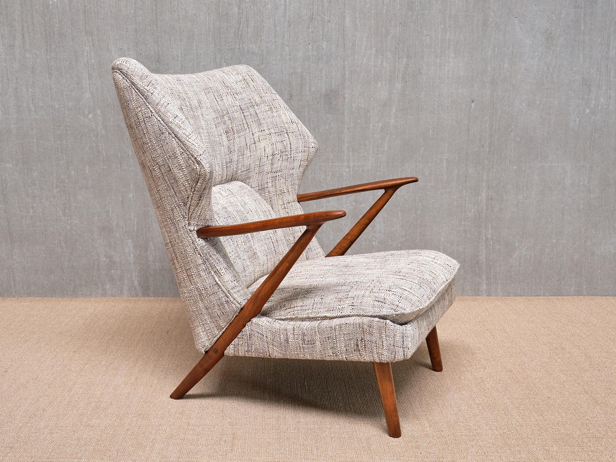 Kurt Olsen Modell 221 Sessel in Élitis Tweed Stoff, Slagelse Møbelfabrik, 1955 im Zustand „Gut“ im Angebot in The Hague, NL