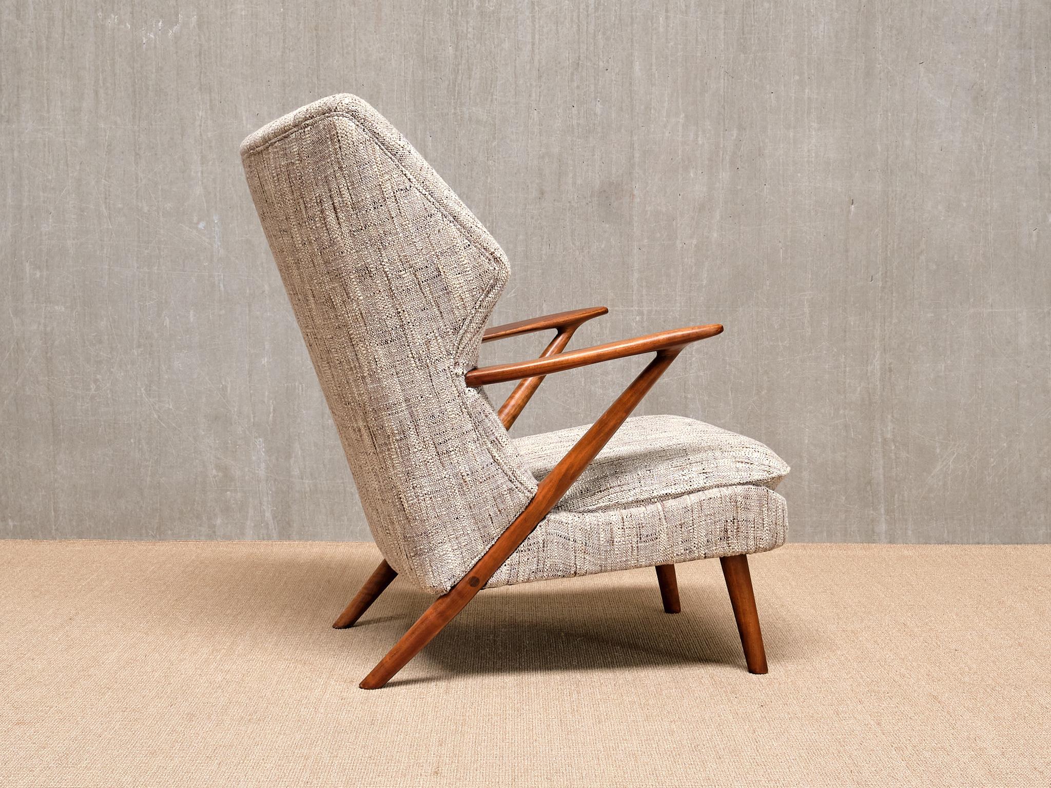 Kurt Olsen Modell 221 Sessel in Élitis Tweed Stoff, Slagelse Møbelfabrik, 1955 im Angebot 1