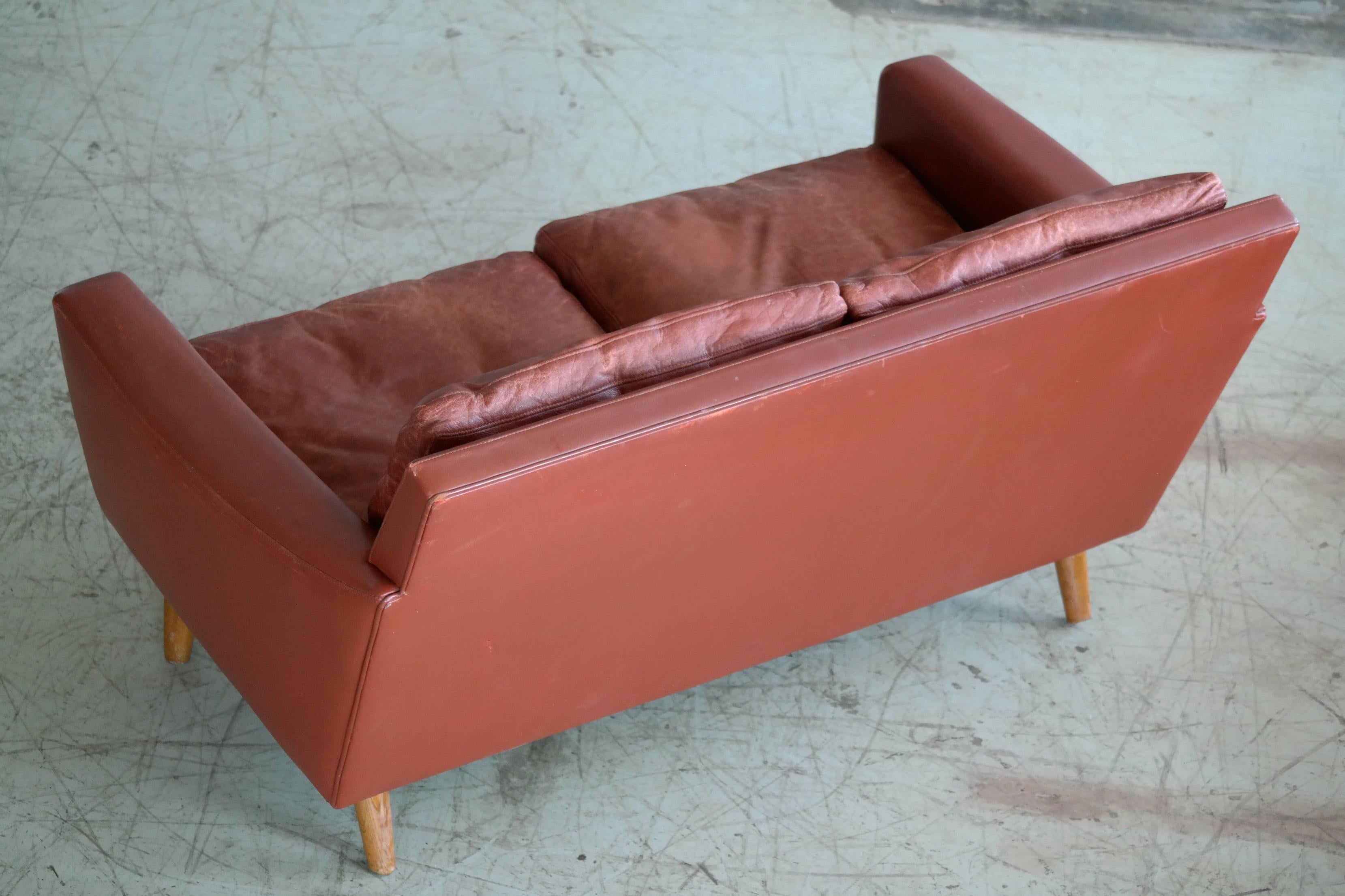Kurt Ostervig Attributed Love Seat or Settee in Red Leather Denmark 1960s 4