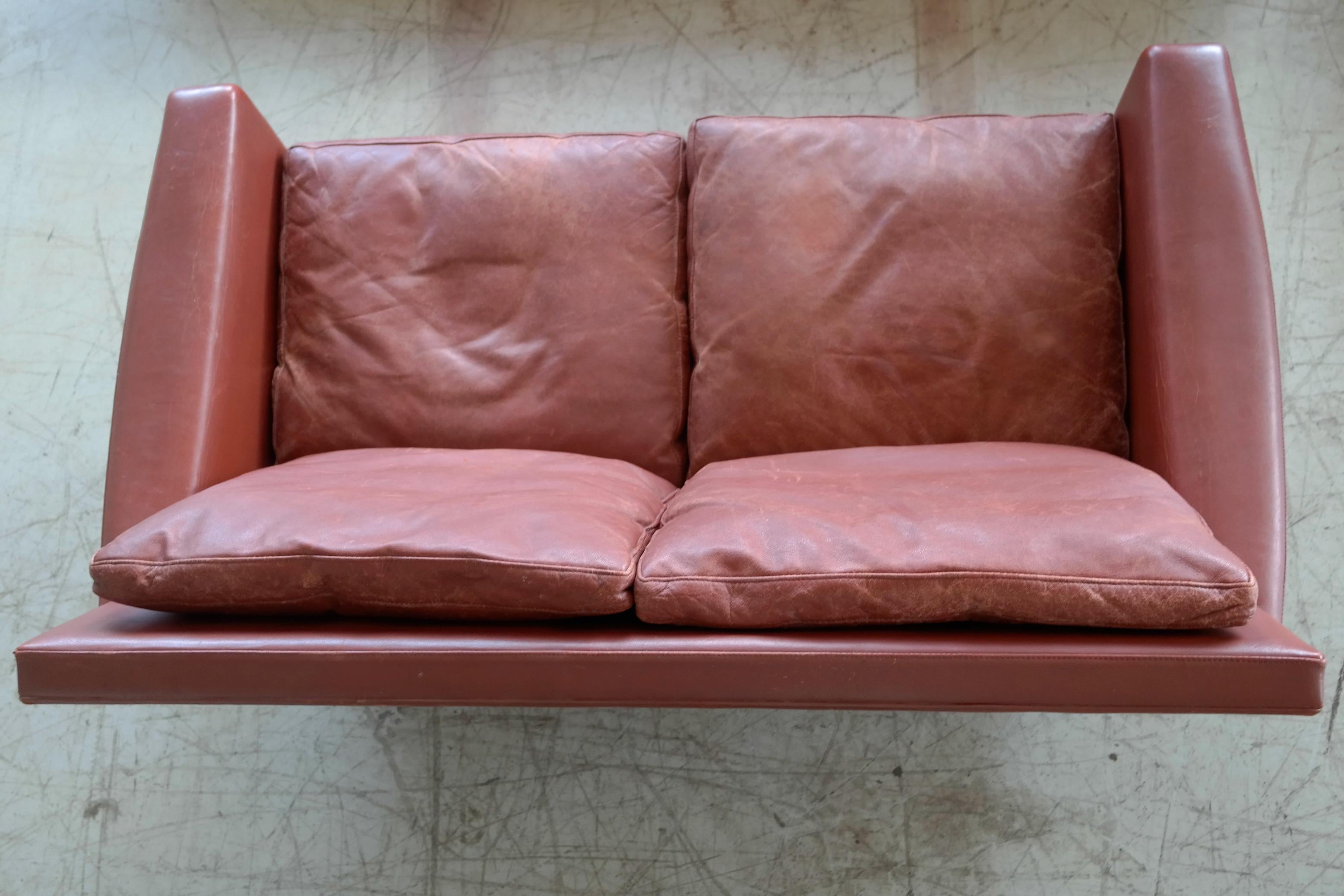 Kurt Ostervig Attributed Love Seat or Settee in Red Leather Denmark 1960s 5