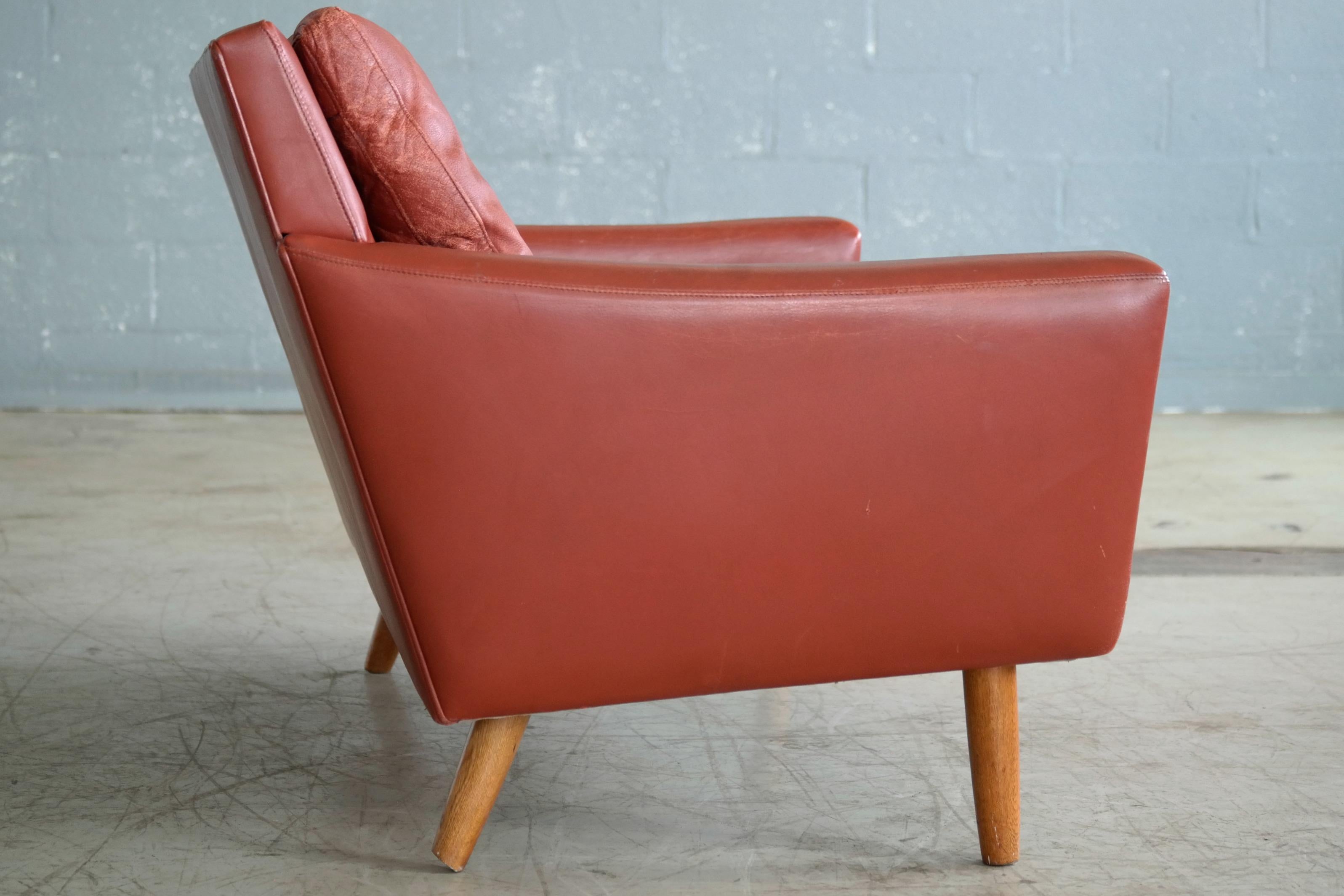 Kurt Ostervig Attributed Love Seat or Settee in Red Leather Denmark 1960s 2