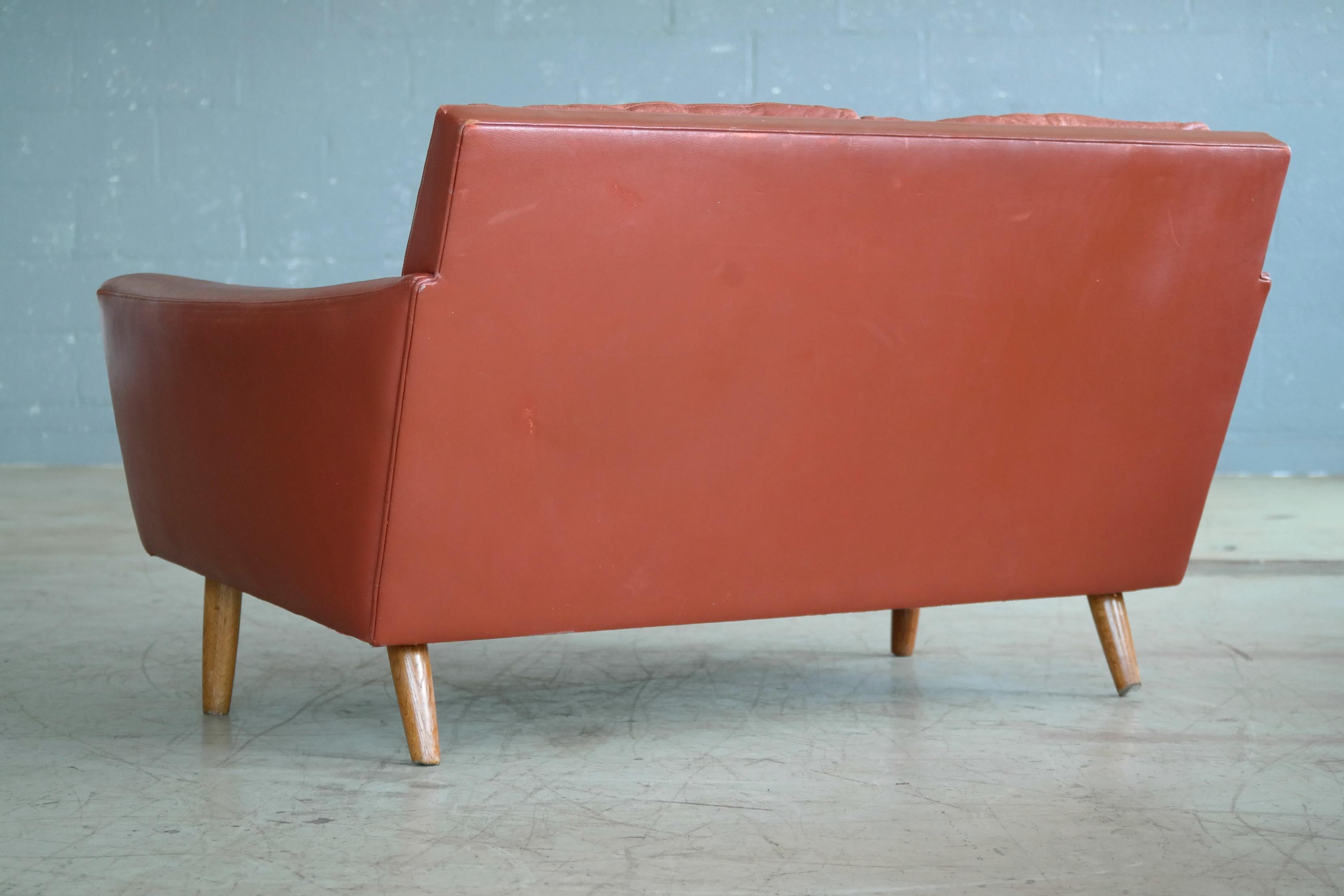 Kurt Ostervig Attributed Love Seat or Settee in Red Leather Denmark 1960s 3