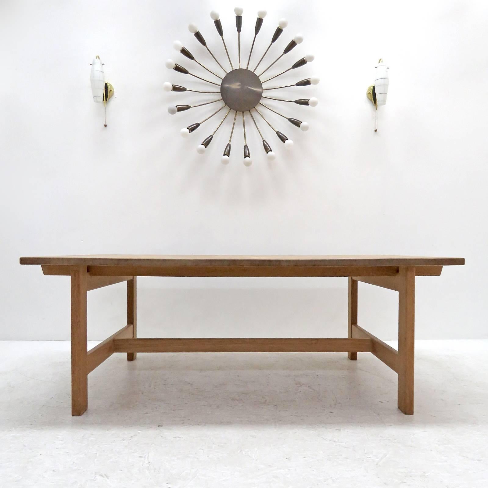 Bold Danish modern, solid oak coffee table by Kurt Ostervig for KP Mobler, 1965, oversized, sturdy oak frame in great condition.