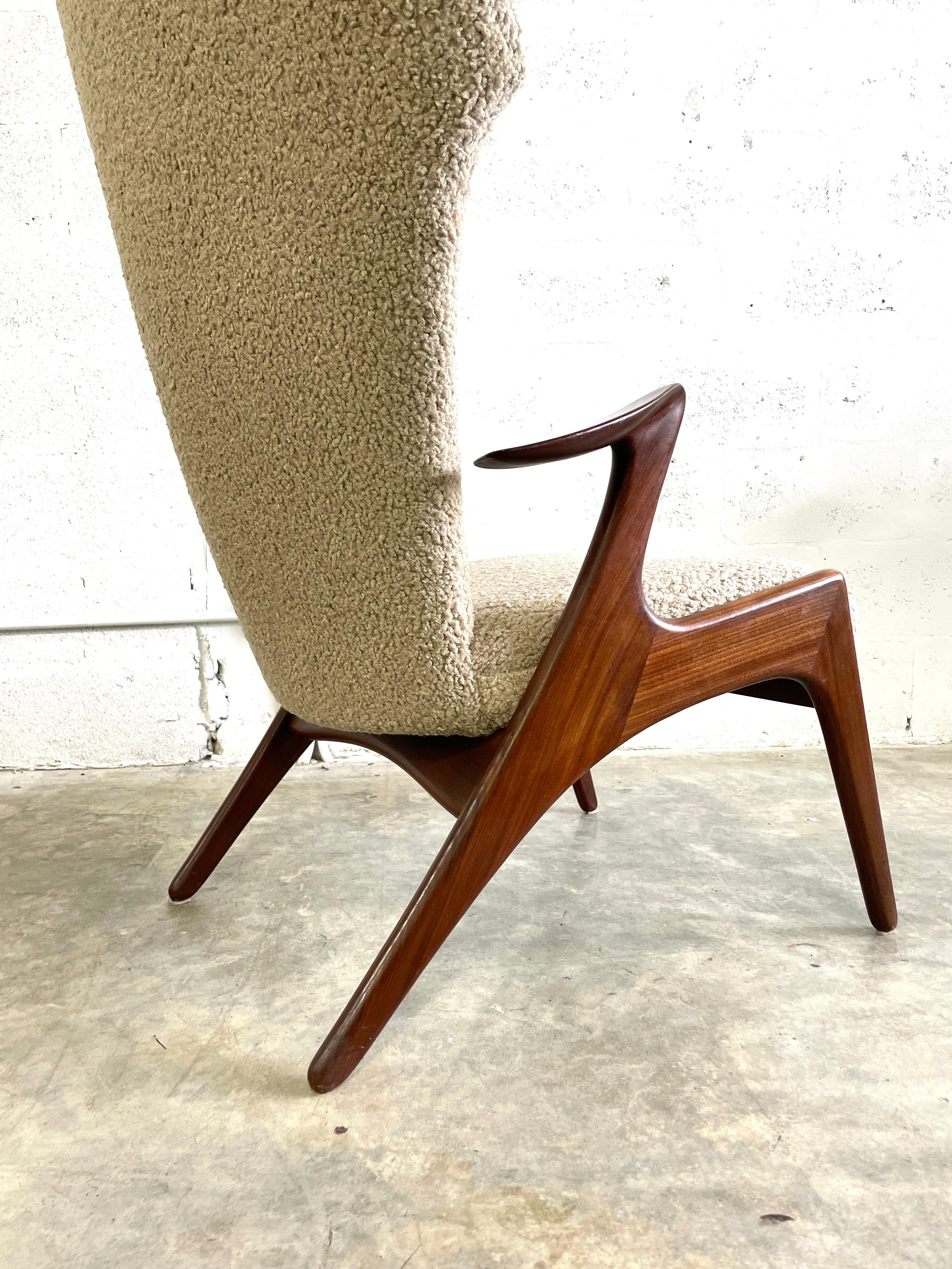 Fabric Kurt Ostervig Danish Modern Sculptural Wingback Lounge Chair For Sale