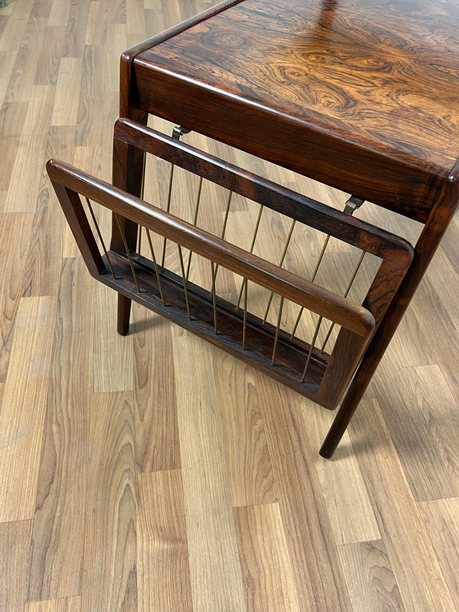 Mid-20th Century Kurt Ostervig Danish Rosewood Side Table with Magazine Holder, Circa 1960s