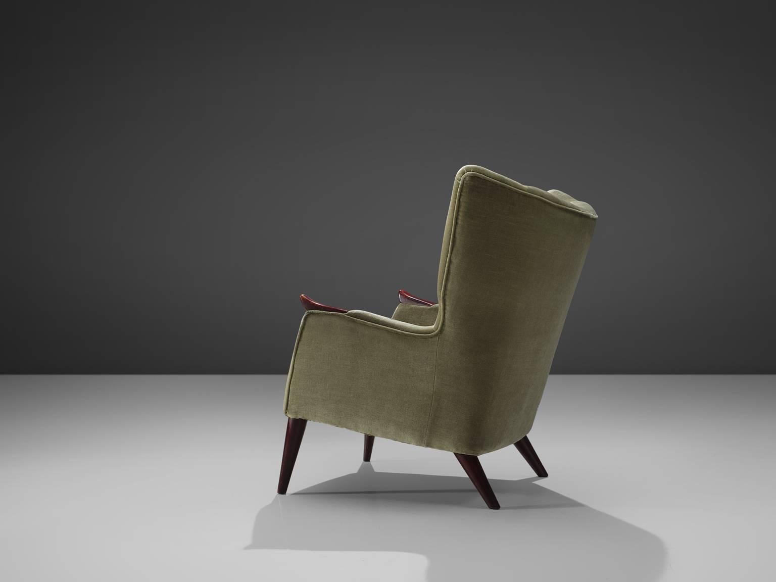 Danish Kurt Ostervig Lounge Chair in Soft Green Velvet