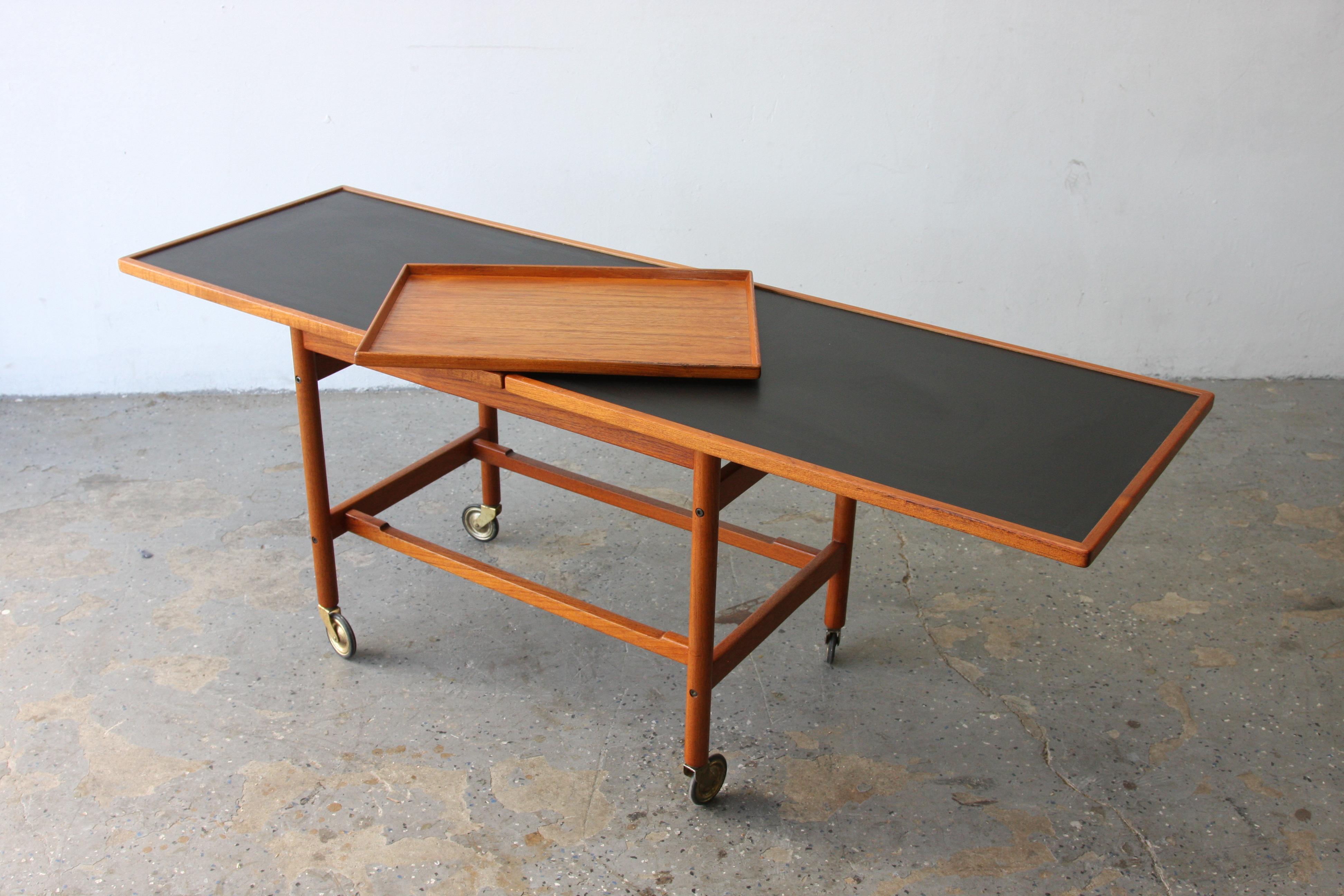 Kurt Ostervig Mid Century Danish Modern Teak Expandable Two Tier Tea Bar Cart For Sale 4