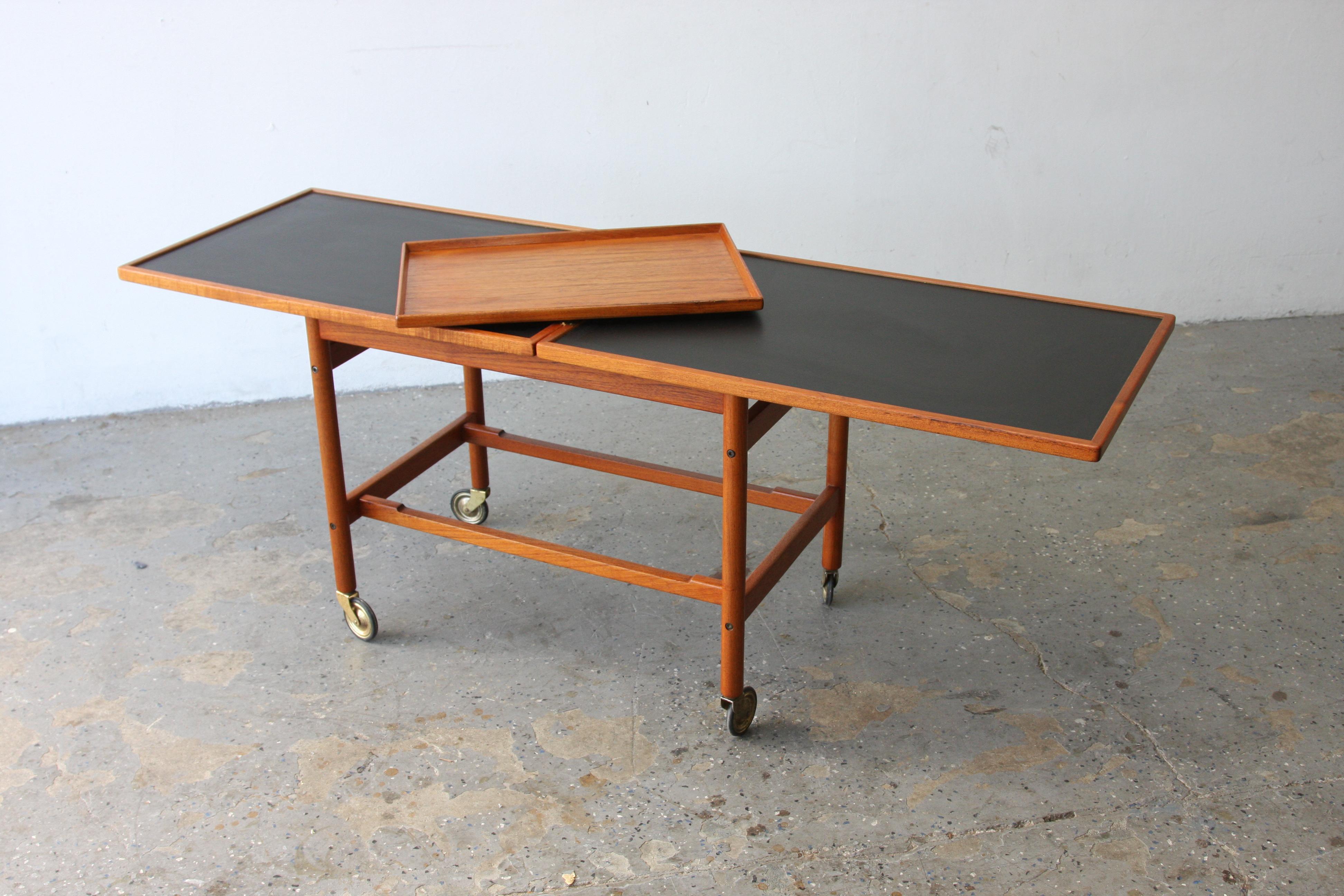 Kurt Ostervig Mid Century Danish Modern Teak Expandable Two Tier Tea Bar Cart For Sale 5