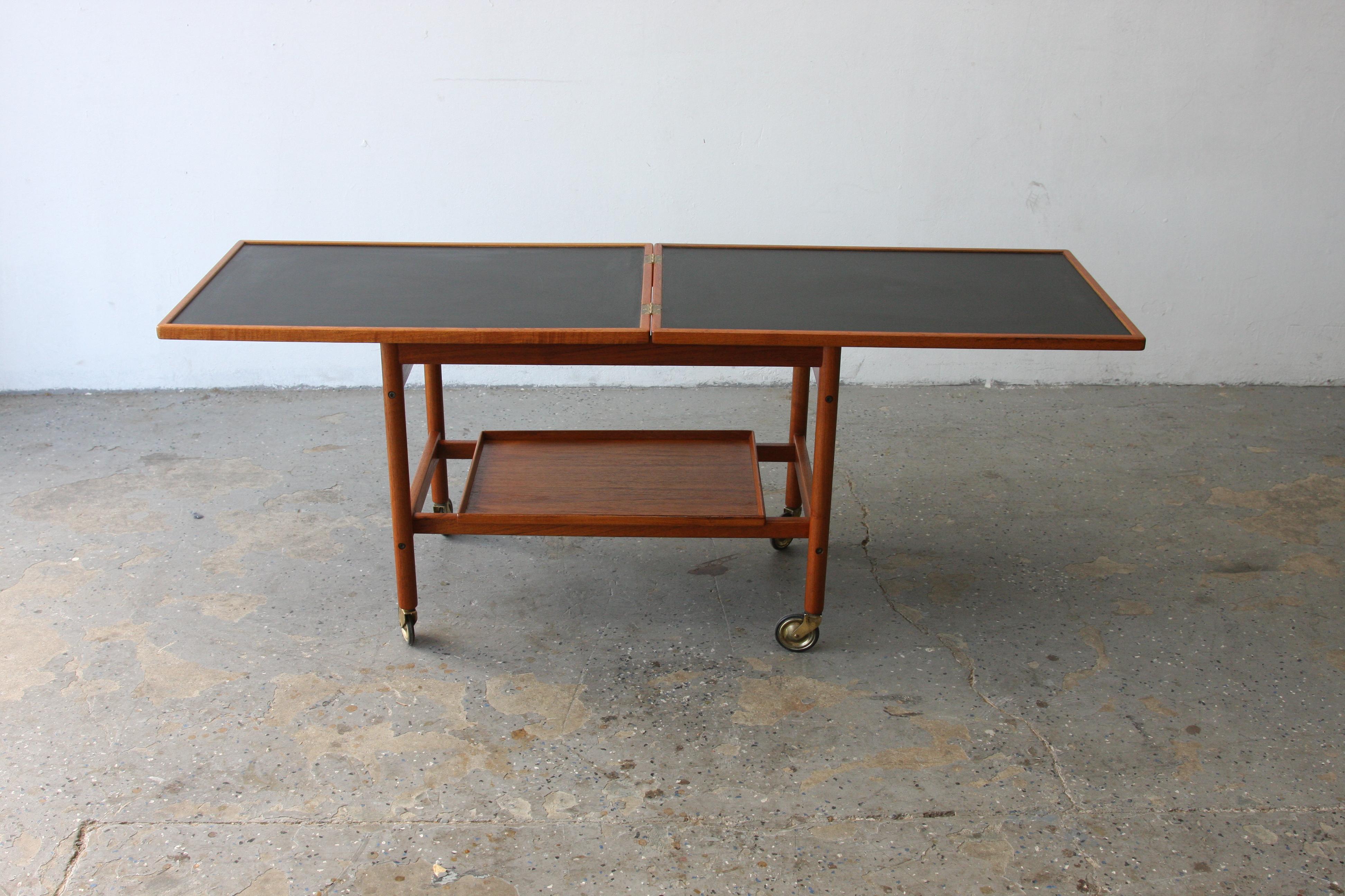 Kurt Ostervig Mid Century Danish Modern Teak Expandable Two Tier Tea Bar Cart For Sale 6