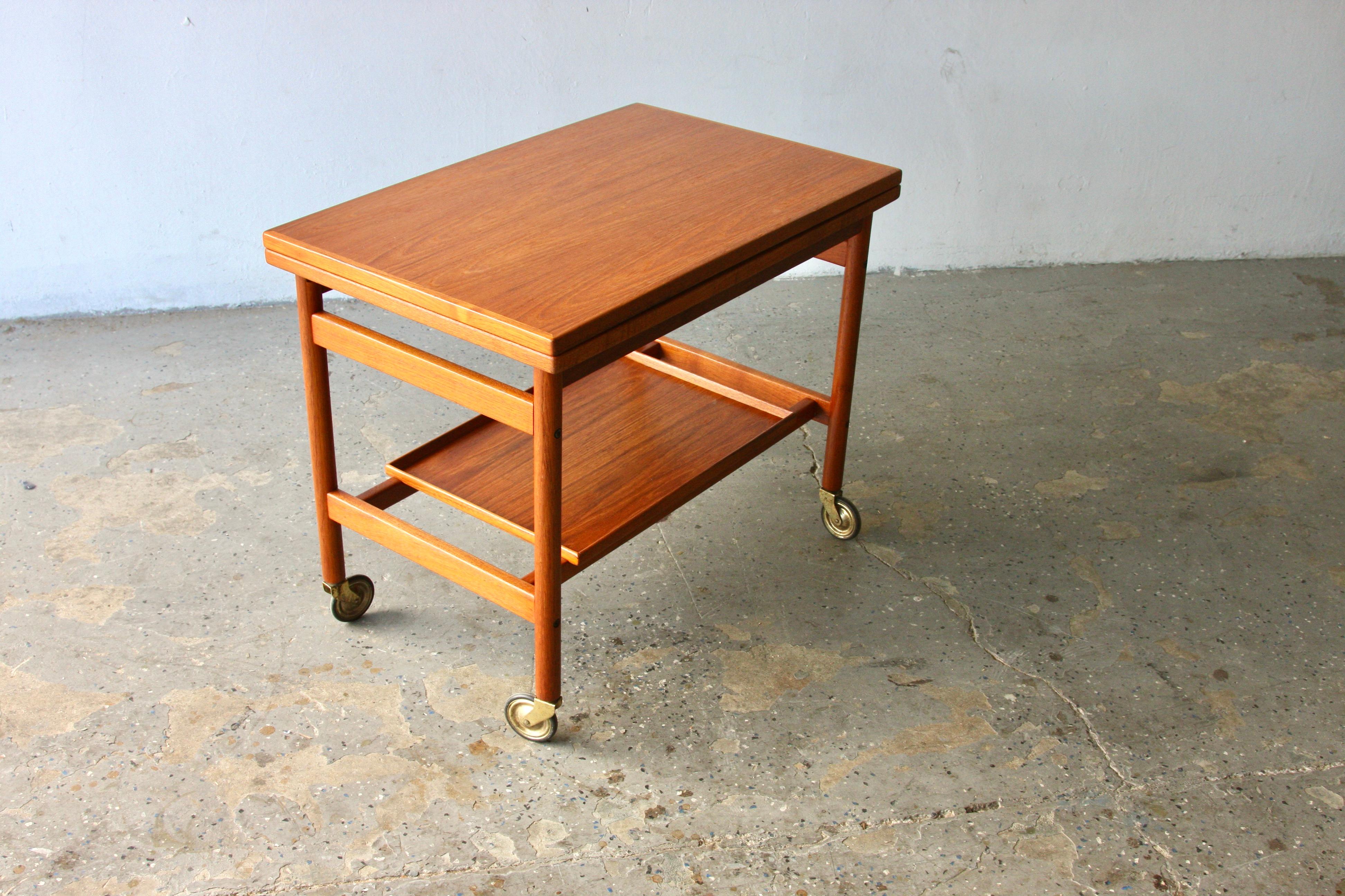 Kurt Ostervig Mid Century Danish Modern Teak Expandable Two Tier Tea Bar Cart For Sale 7