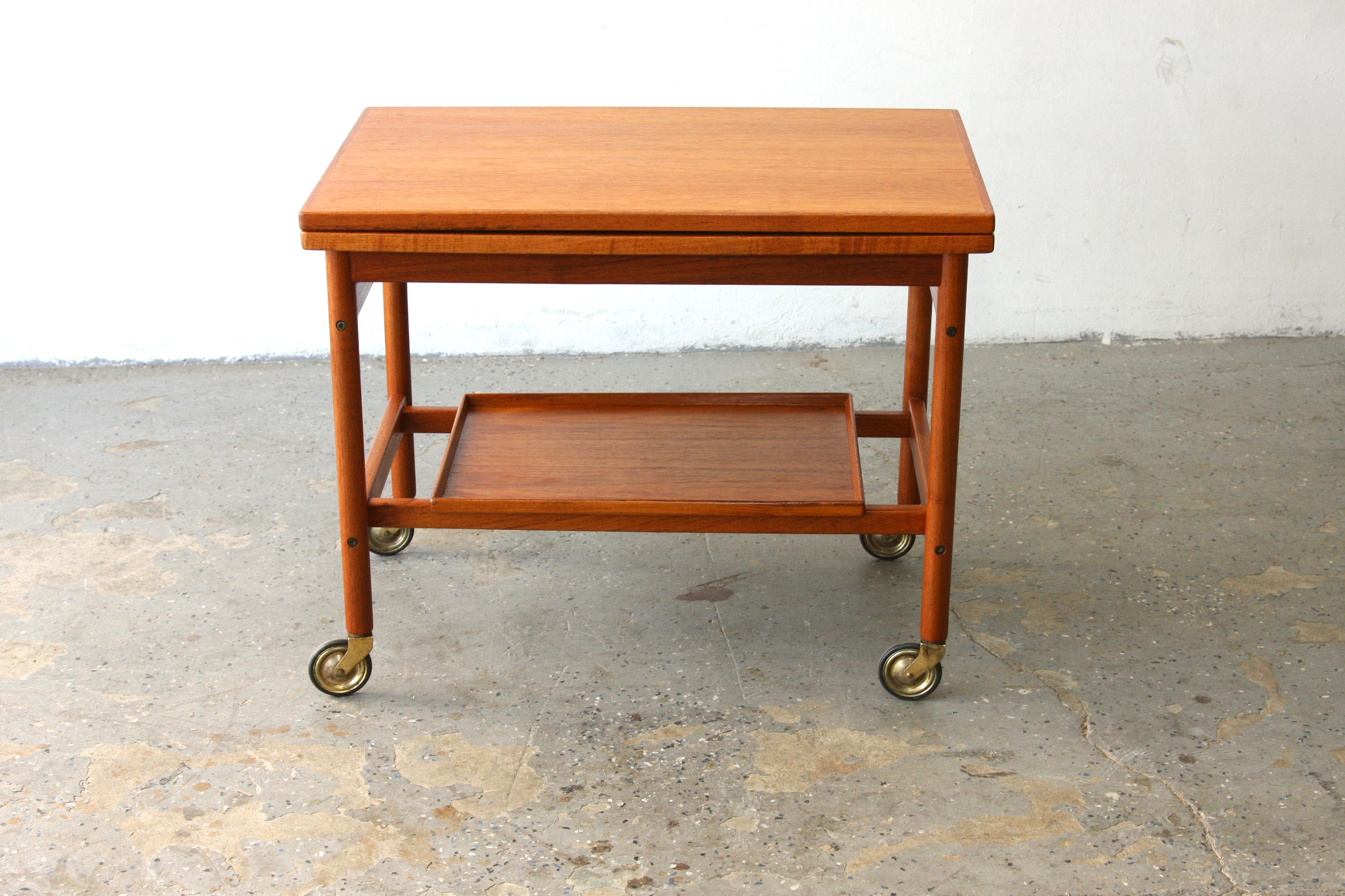 Mid-Century Modern Kurt Ostervig Mid Century Danish Modern Teak Expandable Two Tier Tea Bar Cart For Sale