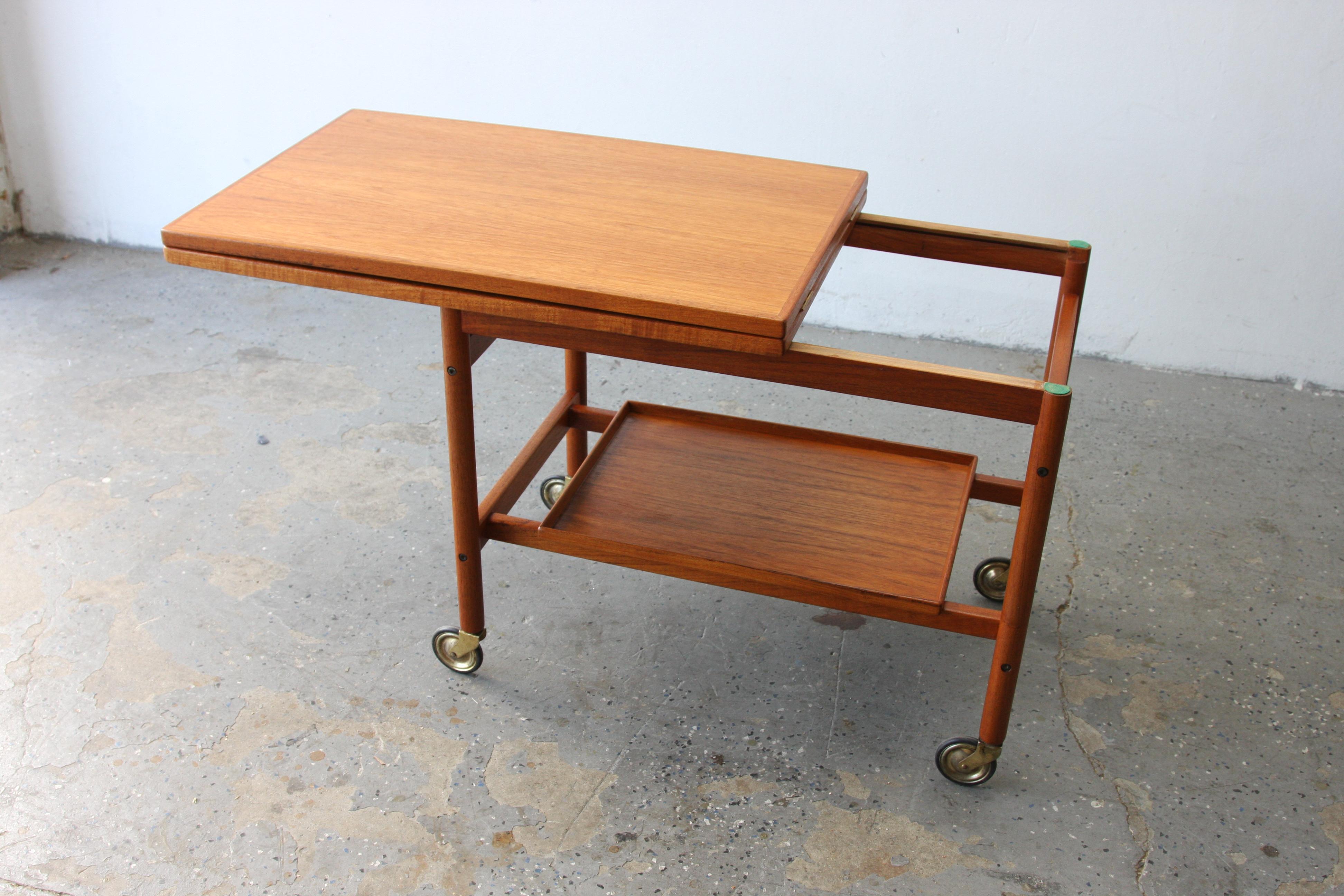 Mid-20th Century Kurt Ostervig Mid Century Danish Modern Teak Expandable Two Tier Tea Bar Cart For Sale