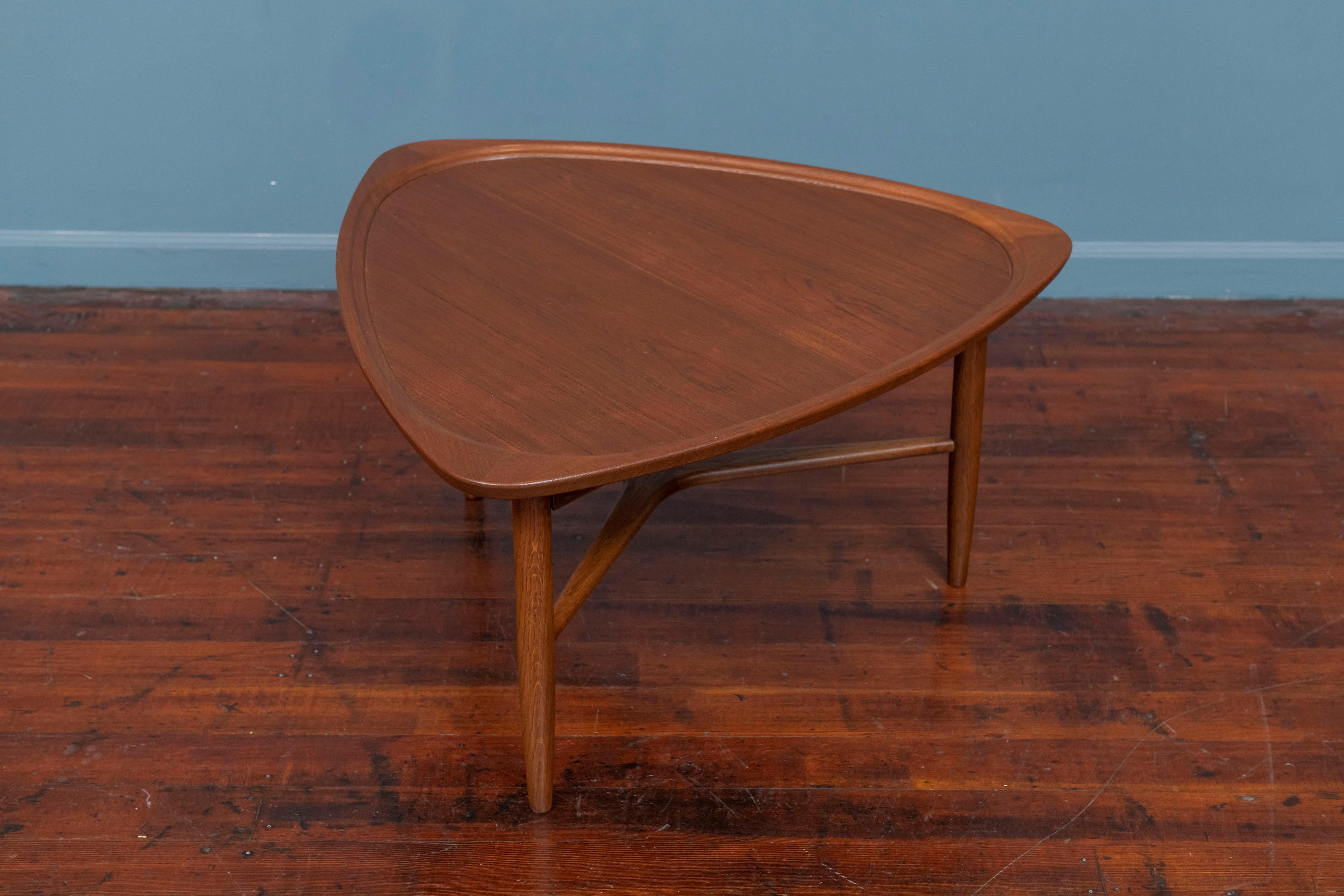 Kurt Ostervig design model 176 side or smaller coffee table for Jason Mobler, Denmark. High quality materials and construction in this table with sculpted edges and easy object to live with. Newly refinished and ready to install, labeled.