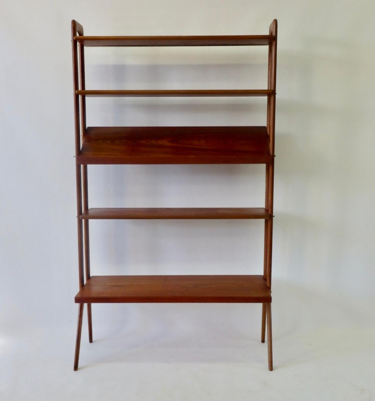 Brass Kurt Ostervig Povl Dinesen Danish Teak Adjustable Bookshelf with Display Shelf