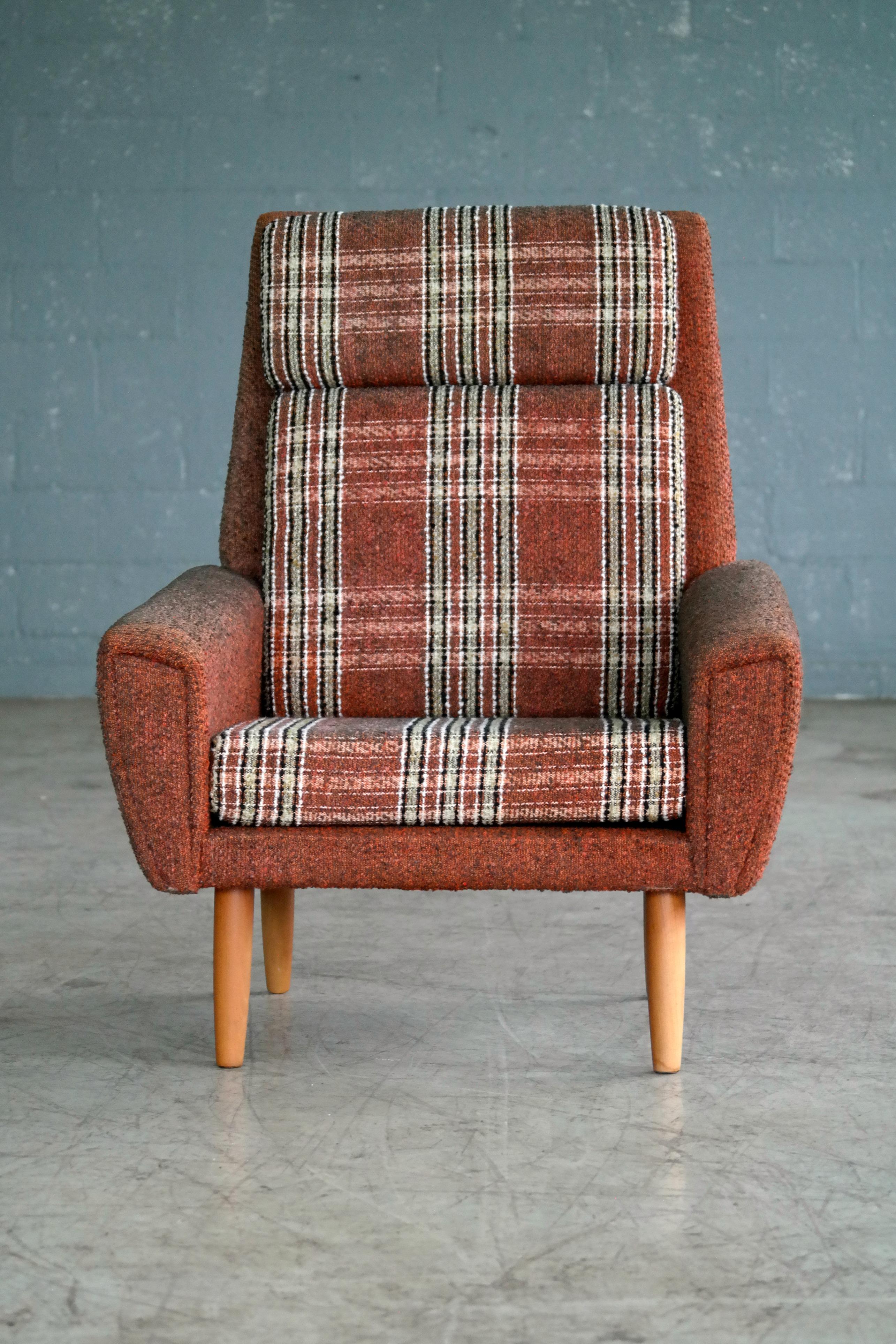 Mid-Century Modern Kurt Ostervig Style Easy Lounge Chair Denmark 1960s Original Fabric