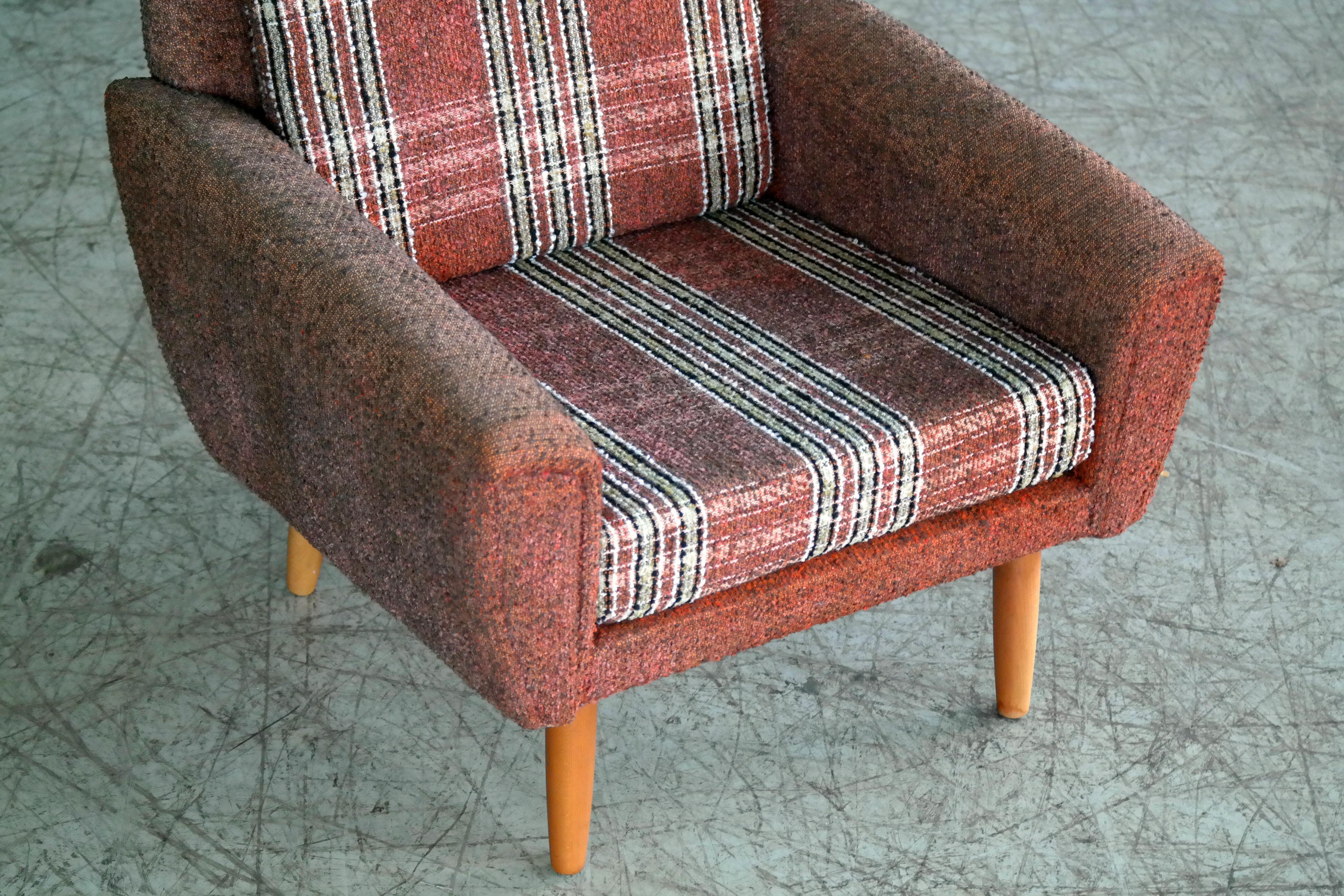 Kurt Ostervig Style Easy Lounge Chair Denmark 1960s Original Fabric In Good Condition In Bridgeport, CT